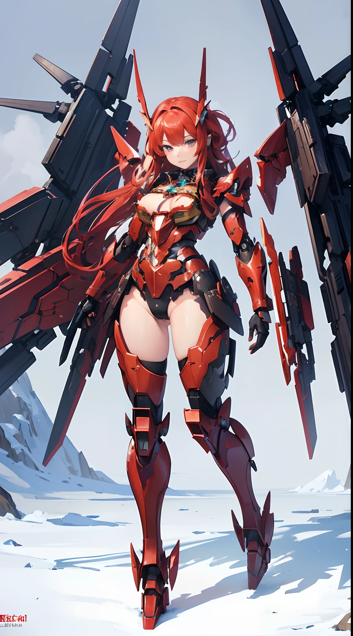 ((8K)), ((32K)), ((top-quality)), ((masterpiece)), ((超A high resolution)), ((T-Mastepiece)), detailed skin textures, Detailed Cloth Texture, Detailed metal texture, ((beautifull detailed face)), Raw photo, proffesional, Ultra-fine painting, ((独奏)), ((Woman dressed as Mecha Angel)), beutiful breast, concept-art, anime fantasy artwork, detailed fantasy art, (with red hair and large red wings,), (((Twin-tailed))), (mechs:1.6)Sleek and menacing design, ((Armament of the commander-in-chief)), Black and golden armor based on red, symmetrical wings, 8k high quality detailed art, 3D rendering of character art in 8K, defined legs, Defined, defined fingers, NSFW