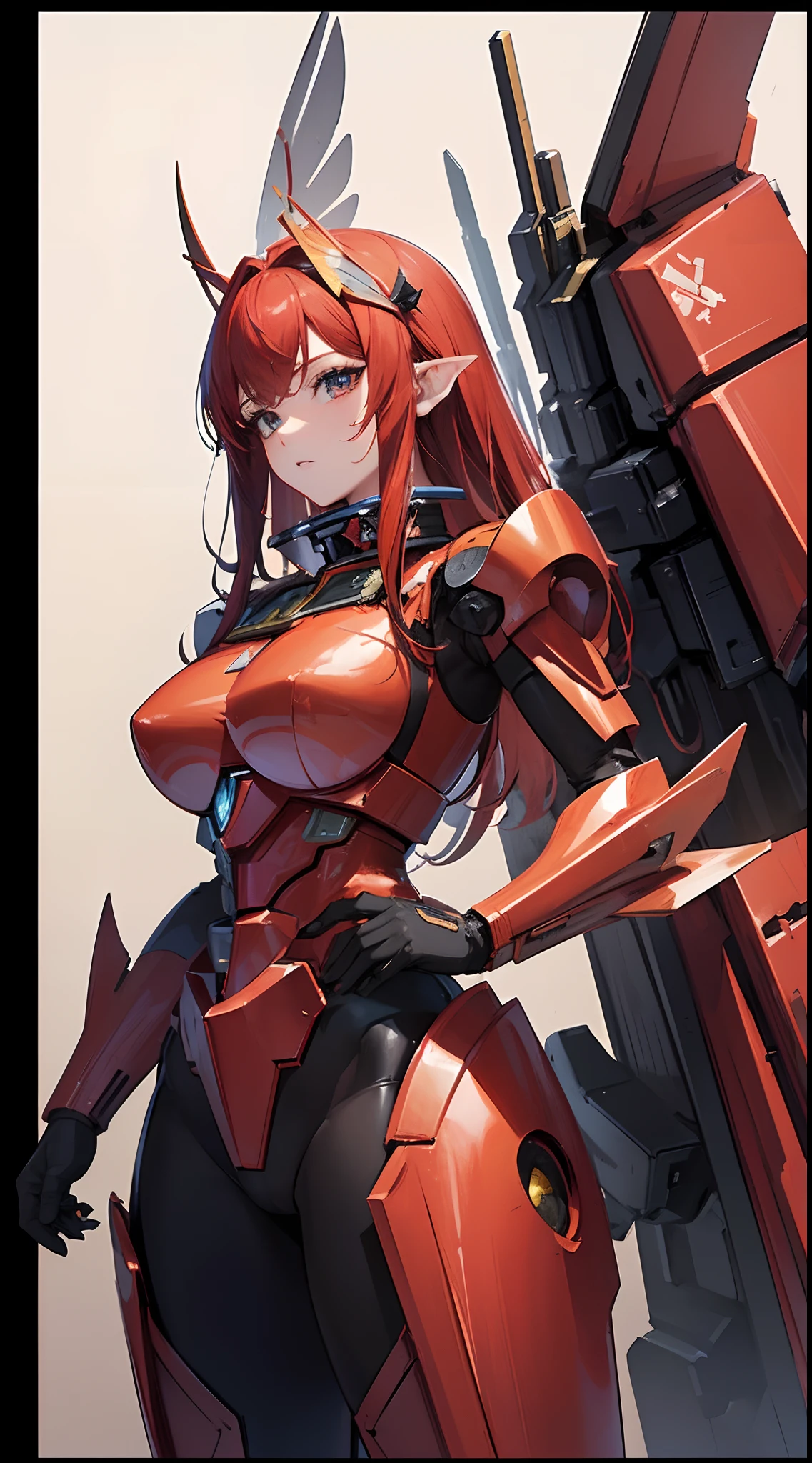 ((8K)), ((32K)), ((top-quality)), ((masterpiece)), ((超A high resolution)), ((T-Mastepiece)), detailed skin textures, Detailed Cloth Texture, Detailed metal texture, ((beautifull detailed face)), Raw photo, proffesional, Ultra-fine painting, ((独奏)), ((Woman dressed as Mecha Angel)), beutiful breast, concept-art, anime fantasy artwork, detailed fantasy art, (with red hair and large red wings,), (((Twin-tailed))), (mechs:1.6)Sleek and menacing design, ((Armament of the commander-in-chief)), Black and golden armor based on red, symmetrical wings, 8k high quality detailed art, 3D rendering of character art in 8K, defined legs, Defined, defined fingers, NSFW