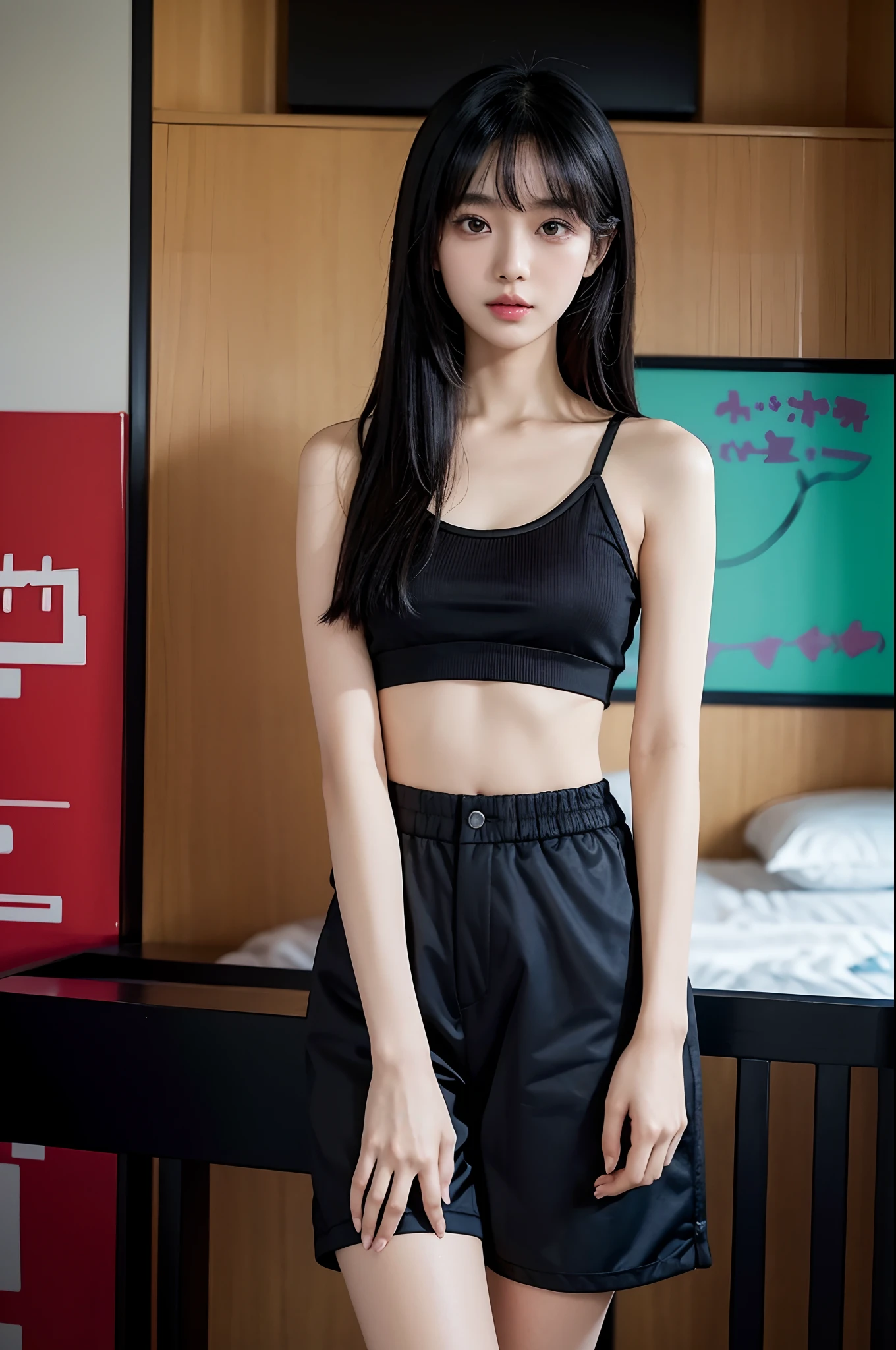 araffe asian woman in a colorful top and black shorts posing for a picture, anime thai girl, cutecore, beautiful asian girl, photo of slim girl, xintong chen, young and cute girl, korean girl, anime girl in real life, shikamimi, chiho, rin, asian girl, young skinny gravure idol, bra and shorts streetwear
Est