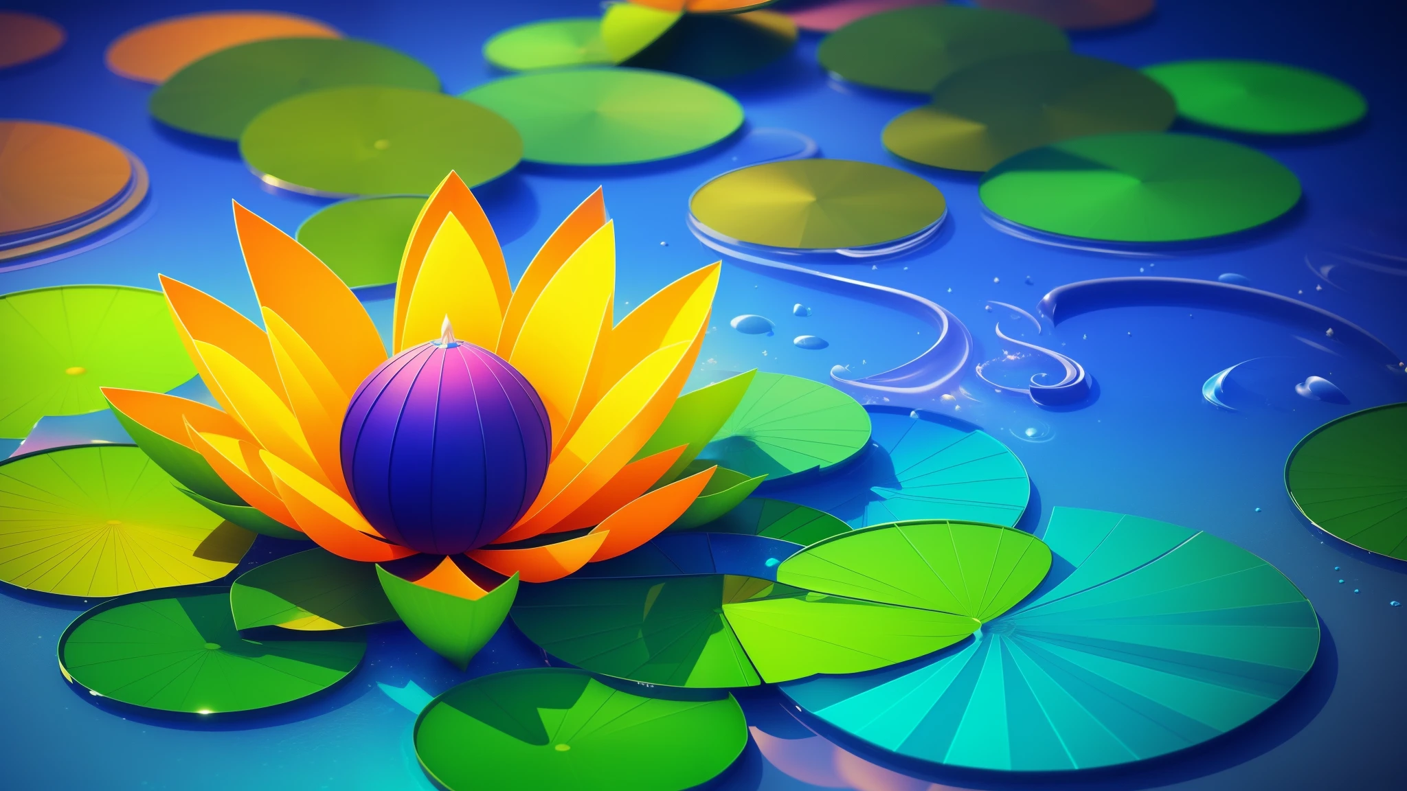 a lotus made by translucent silk material, mainly white orange green and blue, flowing transparent, close up, concept stream of consciousness, beautiful and rich atmosphere , transmutation, wonderful, novelty, fuzzy and dreamy, C4D, color plane surreal and ethereal, multilayered, foreground, vista, psychedelic surreal art, surreal psychedelic design, dreamy art style, illusion psychedelic art, simple, super three dimensional, dark background, masterpiece , high quality, highly detailed , wallpaper