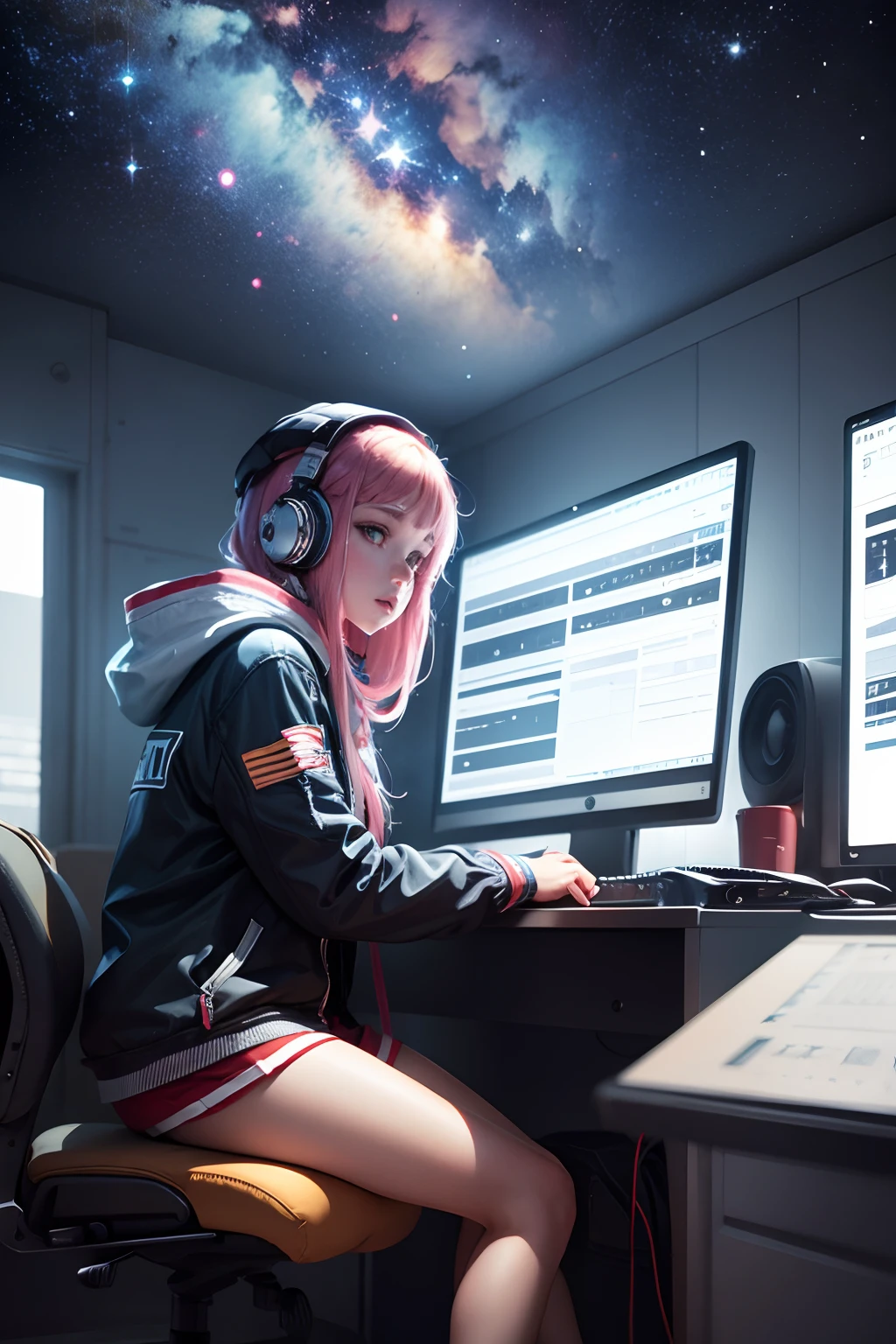 one space with music simbols and autotune in the space with stars