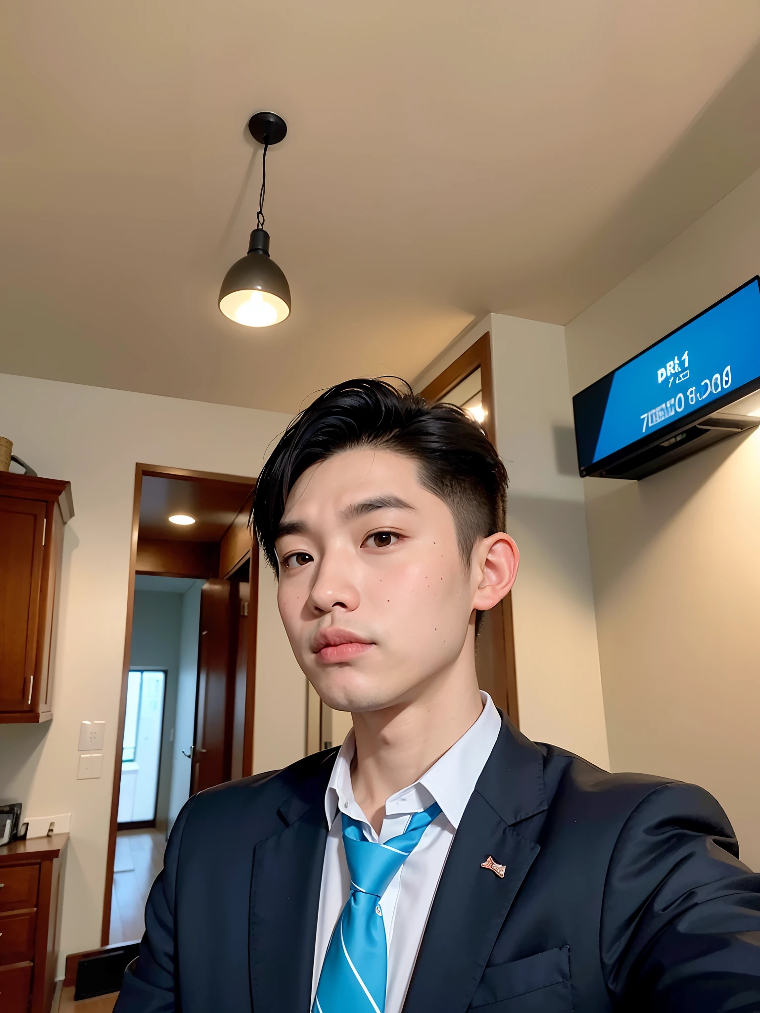 There is a man standing in a room with a tie, professional profile photo, taken with sony alpha 9, color photograph, with serious face expression, 8K selfie photo, With short hair, taken with canon eos 5 d mark iv, Thawan duchanee, headshot profile photo, professional photograpy, taken with canon 8 0 d, 2 7 years 