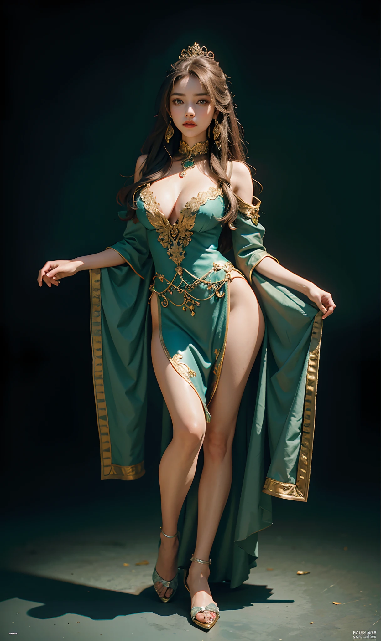 Noble Woman,jewelry,standing on your feet,long leges,Jade foot,depth of fields, A high resolution, ultra - detailed, filigree, RAWE is very detailed, very detailed eyes and faces, Sharp pupils, realistic pupil, tack sharp focus, cinmatic lighting,full bodyesbian,Bigboobs,long leges,From the front side,banquet,dynamicposes,Normal posture,closeup of face
