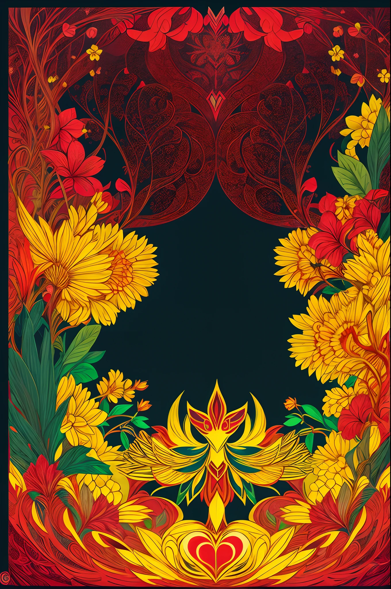 there are two different designs of hearts on a yellow and red background, symmetrical digital illustration, symmetrical artwork, symmetrical illustration, andrei riabovitchev symmetrical, dmt background, googie motifs, warm color scheme art rendition, symmetry illustration, symmetrical duality, symmetrical artwork. cinematic, symmetrical tarot illustration, symmetrical!, stereogram
