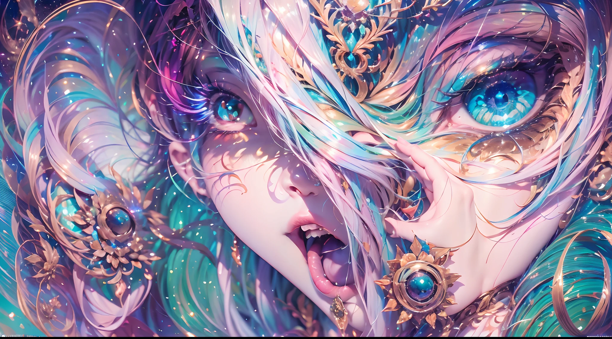 (best qualtiy,ultra - detailed,Most Best Illustration,Best shadow,tmasterpiece,A high resolution,professionalartwork,famousartwork),Sky blue picture style,Detailed eyes,beautidful eyes,closeup cleavage,sci-fy,colored sclera,Robot eyes,face markings,Tattooed with,(fractalized,Fractal eyes),largeeyes,Wide eyes,(Eye focus),sface focus,Cosmic eyes,Space eyes,Close-up of metal sculpture of a woman with a moon in her hair,goddes。extremly high detail,3 d goddess portrait,Extremely detailed footage of the goddess,a stunning portrait of a goddess,Side image of the goddess,portrait of a beautiful goddess,Full body close-up portrait of the goddess,hecate goddess,portrait of a norse moon goddess,goddess of space and time,pureerosface_v1,ulzzang-6500-v1.1,