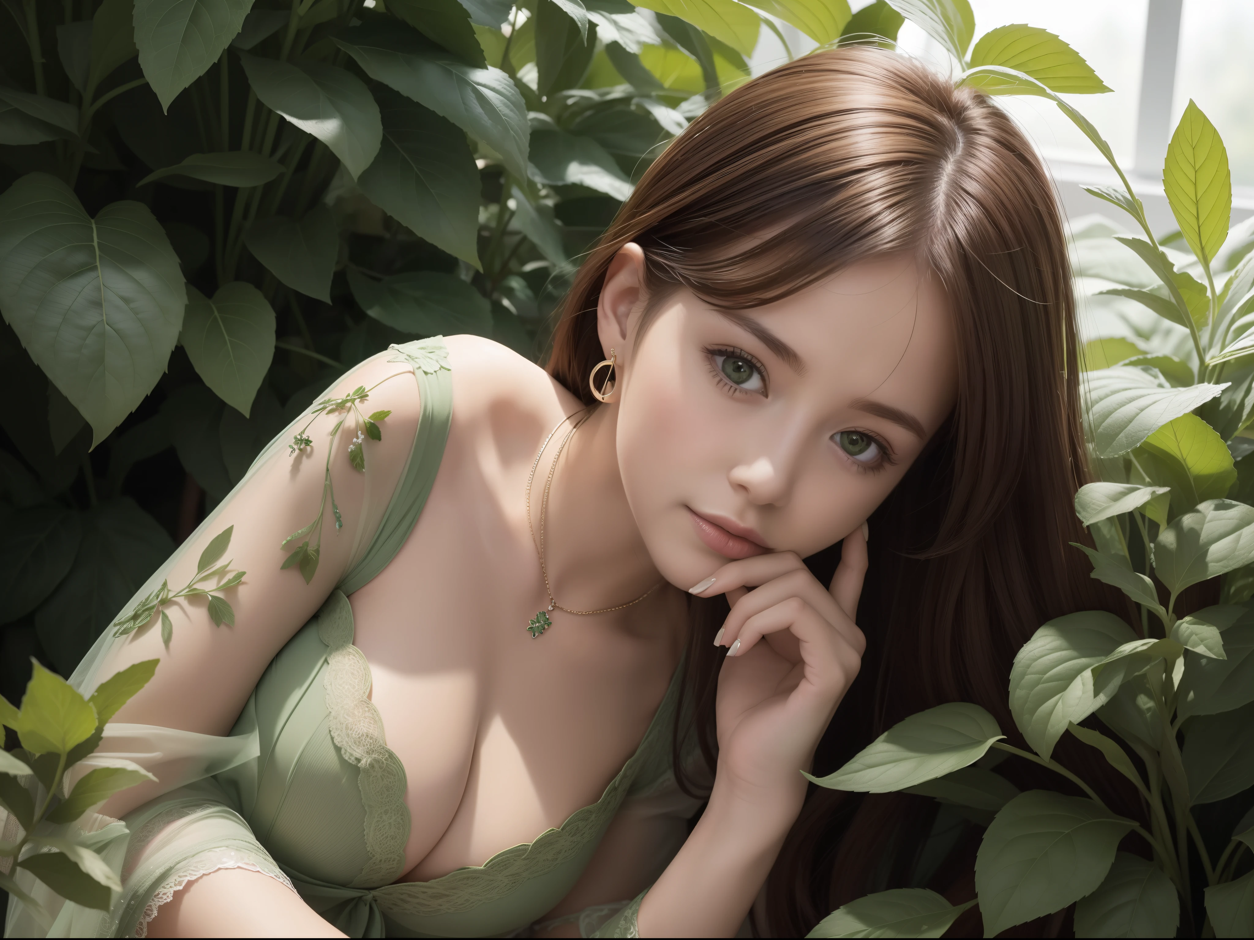 Image Fill, Texture Design, Fine Art, Super Detail, High quality, 8K, Fresh leaves of peppermint, The theme color is green, Refreshing aroma, Healed, Delicate, Detailed fingers, Supple fingers, Natural hand gestures