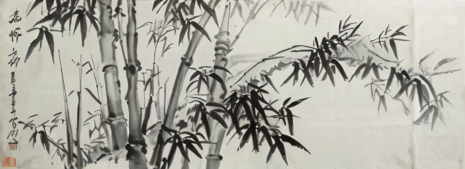 Black and white ink painting，Black and white ink，tmasterpiece，bamboos，Master composition，tmasterpiece，Calligraphy strokes，k hd