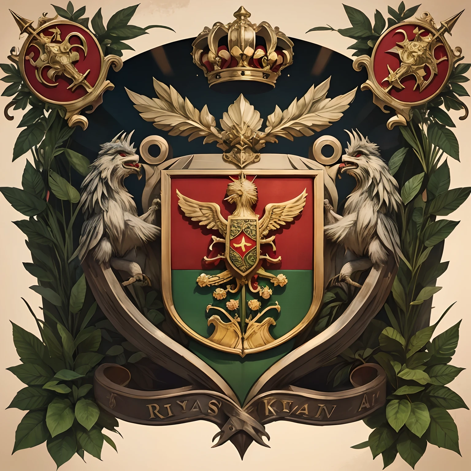 Coat of Arms, mystical, powers around, plants, royal family coat of arms, kingdom