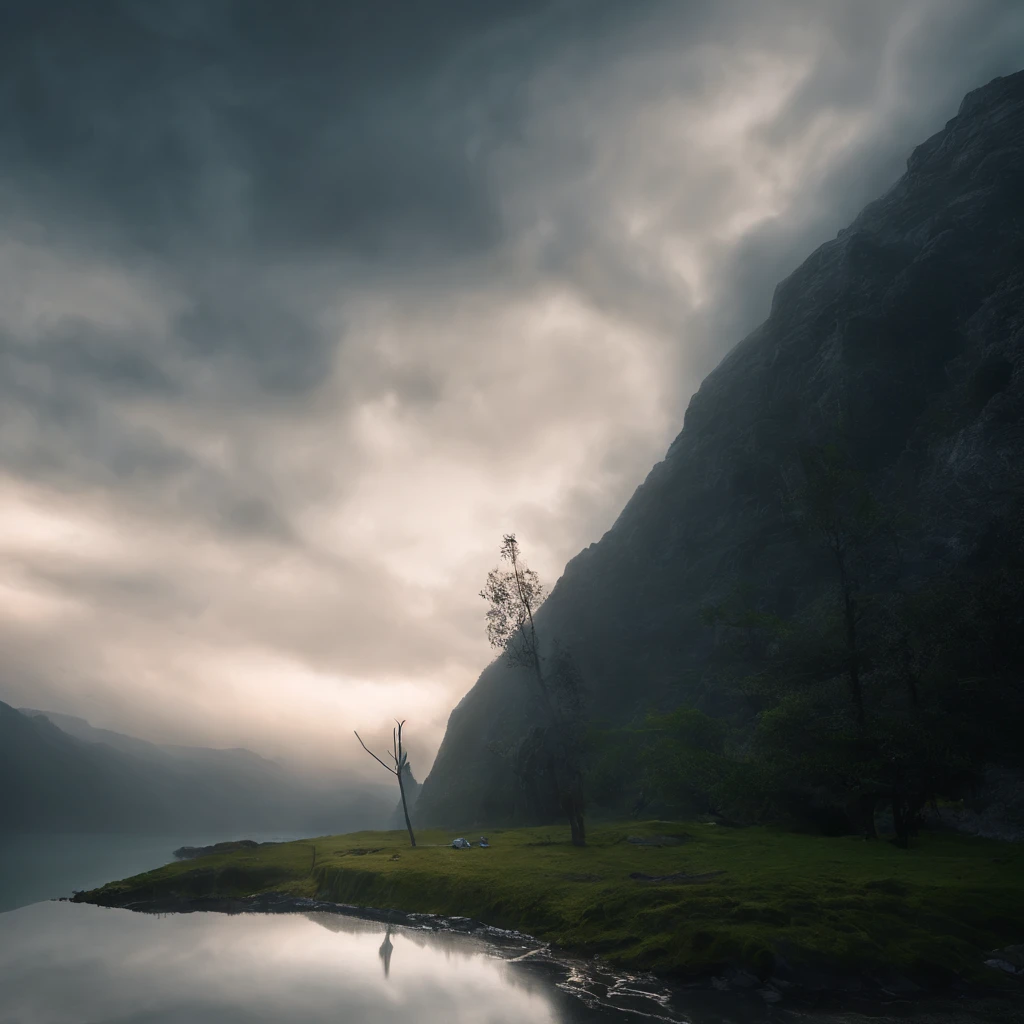 Magnificent view,Forest mountain landscape photography,Nature,It just rained,Bushes in the moonlight,Turquoise blue water,Boulders of various shapes,Alpine cliffs,1 white Phalaenopsis orchid,Minimalist cyan black and white gray tones,foggy sky,Nightmare vision, Dark fantasy plot,Perfect and excellent composition,8K分辨率,the detail,Rain trails,dampness,water stain,very wide angle shot,Jack Guzman's environmental art photography,realisticlying,cinematic compositions,Volumetriclighting,vividness, A detailed, stunning skies, Colorful clouds float,true to life, Pubic area is clear, flawless perfection, Digital SLR, 16k, 1024, 2048, 4096, A detailed, Sharp, best qualtiy, high qulity, absurderes,unmanned background,The is very detailed、Detailed lighting shadows,Trends on ArtStation、iintricate、high detal、dramatics、Midjourney Art(Volumetriclighting:1.2)hdr shot。(Faraway view,Super deep view,ultra-wide-angle,Microfocal length lens:1.2)(realisticlying:1.4)tmasterpiece、high high quality、Beautiful photography、globalillumination、