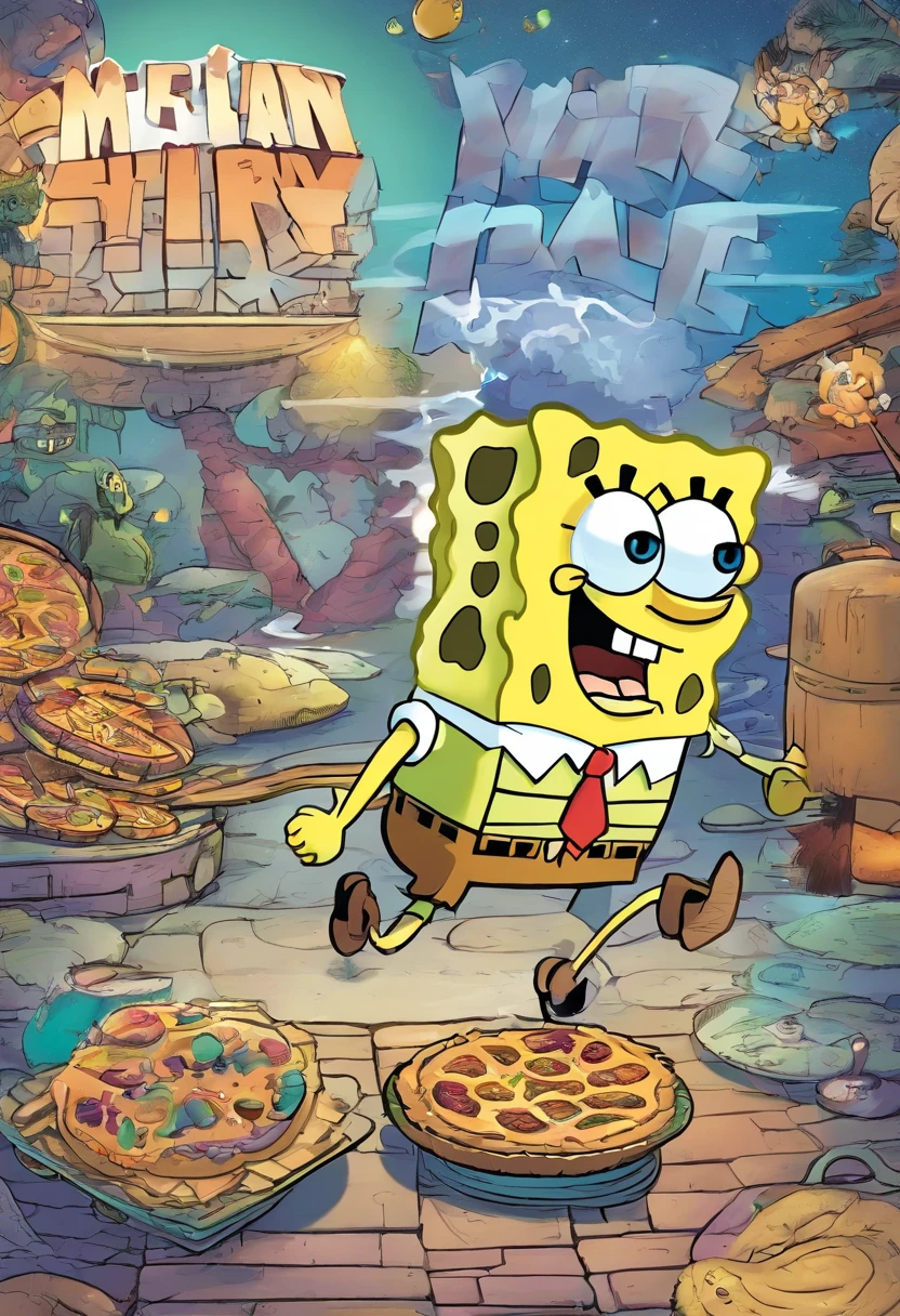 American comics, The comic story is presented in multiple irregular colored panels. SpongeBob SquarePants vs. Pie Star,No subtitles,The style is exaggerated and meticulous