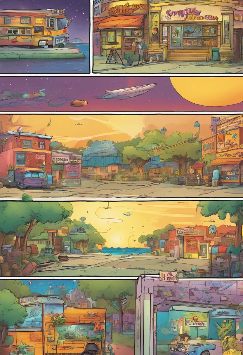 American comics, The comic story is presented in multiple irregular colored panels. SpongeBob SquarePants vs. Pie Star,No subtitles,The style is exaggerated and meticulous