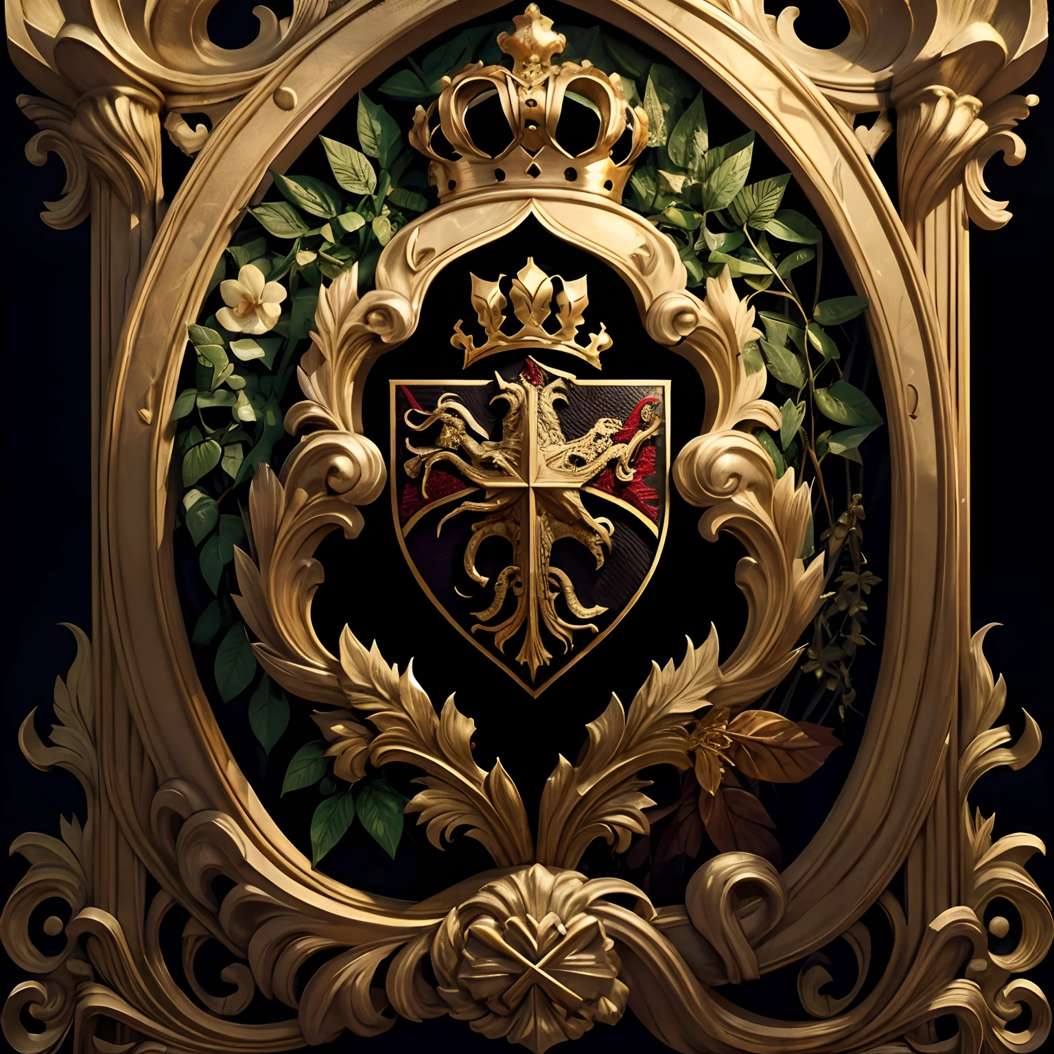 Coat of arms, mystical, powers around, vegetation, Coat of arms of the royal family, Kingdom, dark, malefic