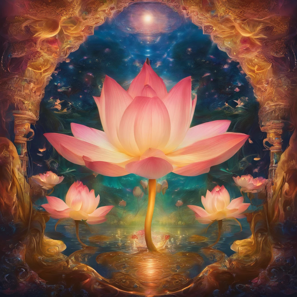 Underneath the lotus, artistic conception, Light shines straight down from above