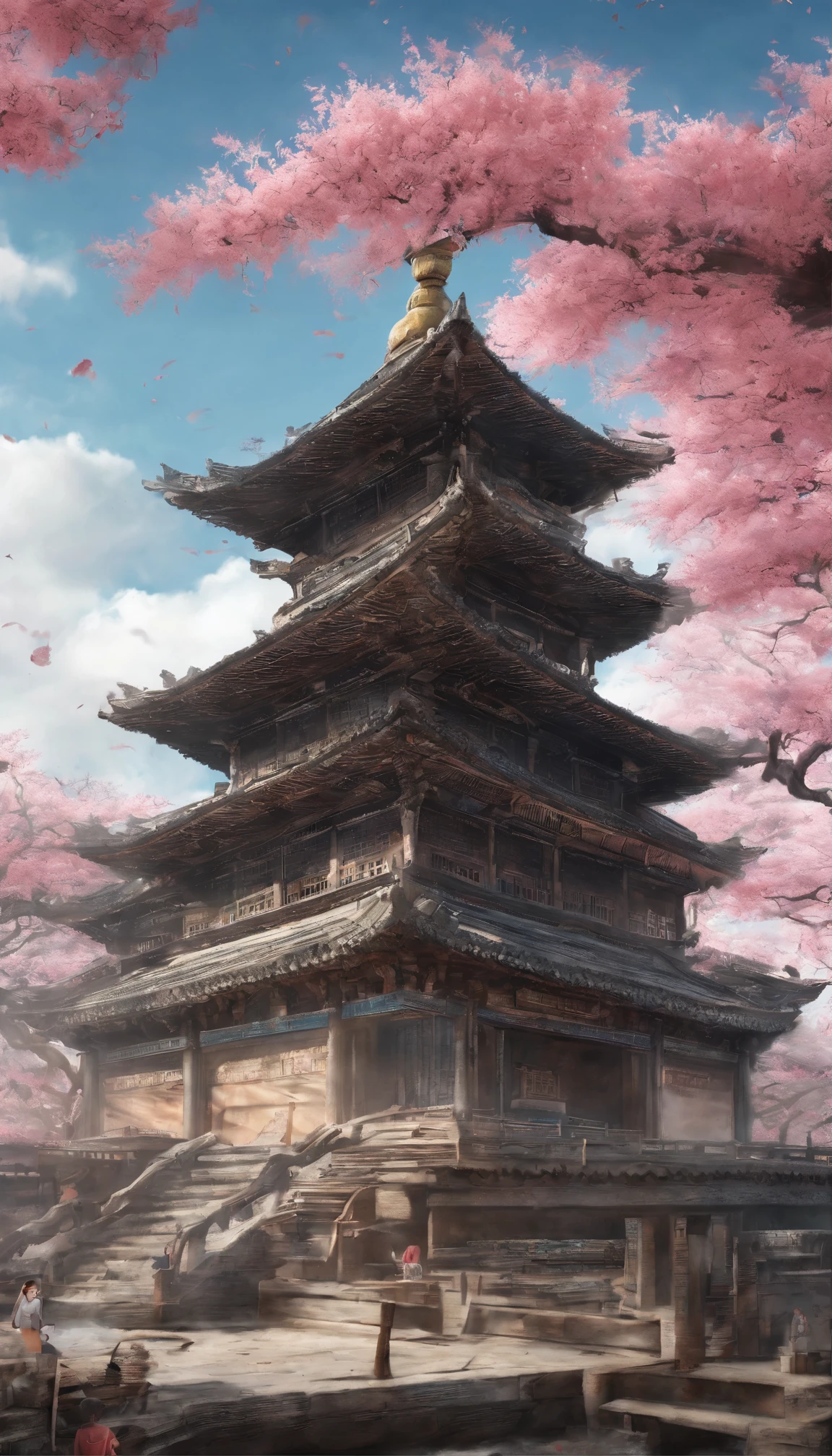 Quaint Han Dynasty style temple，（There was an ancient Chinese monk who sat and meditated（closeup cleavage）），（Meditate），zazen，age-old tree，falling leaf，（Chinese landscape painting style），（Pastel ink painting），（8k wallpaper），（light and shadow effect），rendering by octane，White balance design，Extremely detailed picture depiction，wide angles，depth of fields，tmasterpiece，realisticlying，Beautifully depicted，A detailed，acurate，Works of masters，tmasterpiece