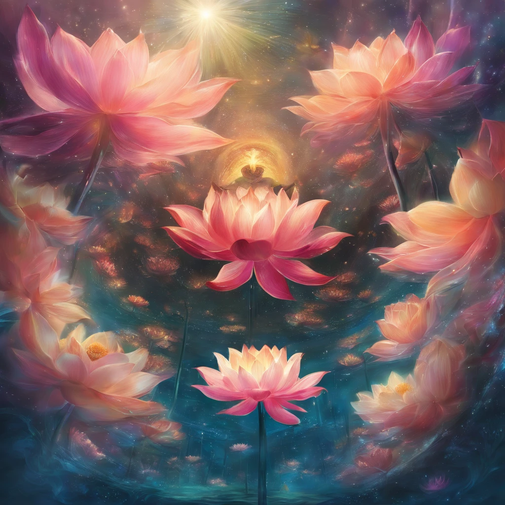 Underneath the lotus, artistic conception, Light shines straight down from above