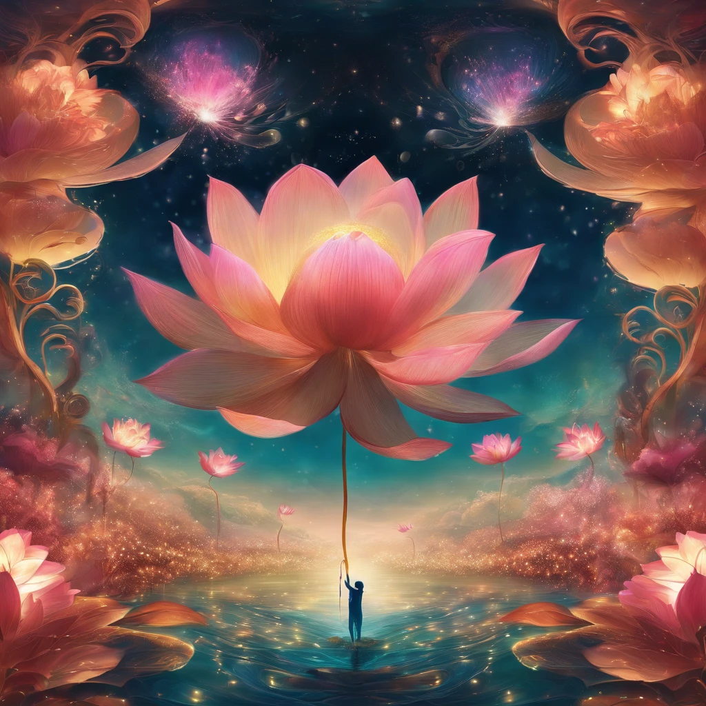 Underneath the lotus, artistic conception, Light shines straight down from above