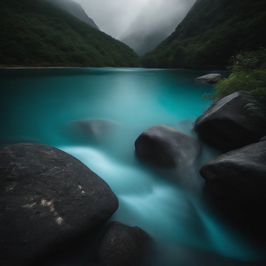 Magnificent view，Forest mountain landscape photography，Nature，It just rained，Bushes in the moonlight，Turquoise blue water，Boulders of various shapes，Alpine cliffs，1 white Phalaenopsis orchid，Minimalist cyan black and white gray tones，foggy sky，Nightmare vision， Dark fantasy plot，Perfect and excellent composition，8K分辨率，the detail，Rain trails，dampness，water stain，very wide angle shot，Jack Guzman's environmental art photography，realisticlying，cinematic compositions，Volumetriclighting，vividness, A detailed, stunning skies, Colorful clouds float，true to life, Pubic area is clear, flawless perfection, Digital SLR, 16k, 1024, 2048, 4096, A detailed, Sharp, best qualtiy, high qulity, absurderes，unmanned background，The is very detailed、Detailed lighting shadows，Trends on ArtStation、iintricate、high detal、dramatics、Midjourney Art（Volumetriclighting：1.2）hdr shot。（Faraway view，Super deep view，ultra-wide-angle，Microfocal length lens：1.2）（realisticlying：1.4）tmasterpiece、high high quality、Beautiful photography、globalillumination、
