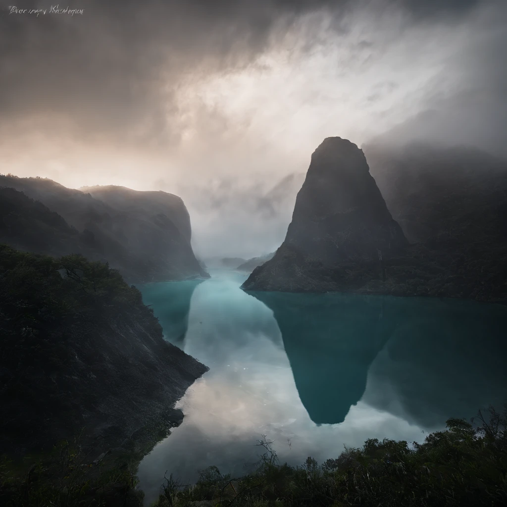 Magnificent view，Forest mountain landscape photography，Nature，It just rained，Bushes in the moonlight，Turquoise blue water，Boulders of various shapes，Alpine cliffs，1 white Phalaenopsis orchid，Minimalist cyan black and white gray tones，foggy sky，Nightmare vision， Dark fantasy plot，Perfect and excellent composition，8K分辨率，the detail，Rain trails，dampness，water stain，very wide angle shot，Jack Guzman's environmental art photography，realisticlying，cinematic compositions，Volumetriclighting，vividness, A detailed, stunning skies, Colorful clouds float，true to life, Pubic area is clear, flawless perfection, Digital SLR, 16k, 1024, 2048, 4096, A detailed, Sharp, best qualtiy, high qulity, absurderes，unmanned background，The is very detailed、Detailed lighting shadows，Trends on ArtStation、iintricate、high detal、dramatics、Midjourney Art（Volumetriclighting：1.2）hdr shot。（Faraway view，Super deep view，ultra-wide-angle，Microfocal length lens：1.2）（realisticlying：1.4）tmasterpiece、high high quality、Beautiful photography、globalillumination、