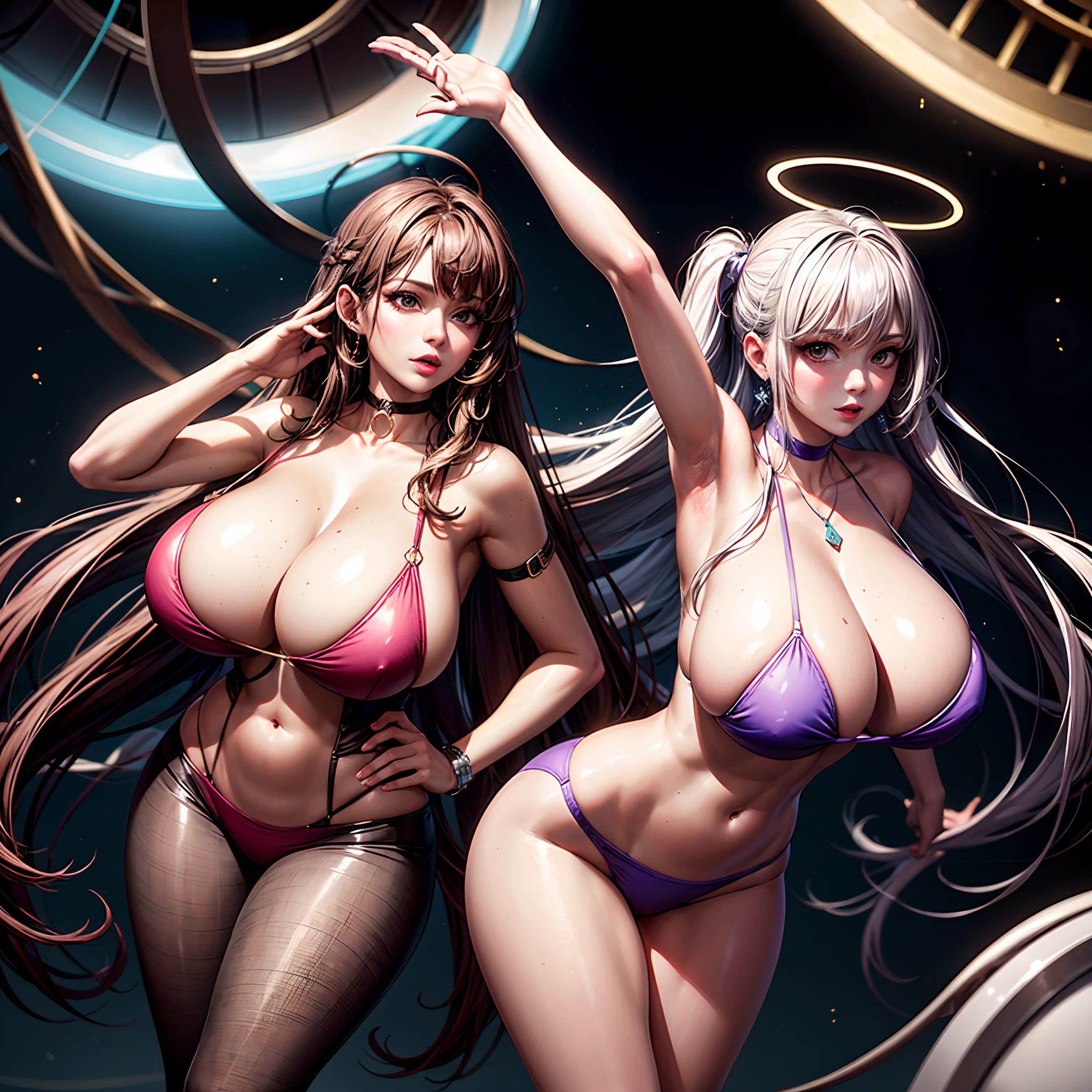 ((8K,tmasterpiece,realisticlying,The most beautifully illustrated),(((Bust photo)))(Hyper-detailing,Ultra-clear,naturey),((Purple wavy extra-long curls):1.3,choker necklace,ear jewelry,Pink and moist lips,),1 busty girl,the night,On a luxury cruise ship,beautiful sea landscapes,Extra long purple hair,Purple coiled hair,Hair is shiny,Halo galaxies,(light stre),striking visual effects,(dynamic streaks,Luminous trajectory:1.2),vivd colour,裸体的女孩,Tube top bikini,Elegant and beautiful hairpins,Wavy black hair,naked leg,Reasonable movements,gigantic cleavage breasts,Slender beautiful legs,Stretch meat,Fair and moisturized skin