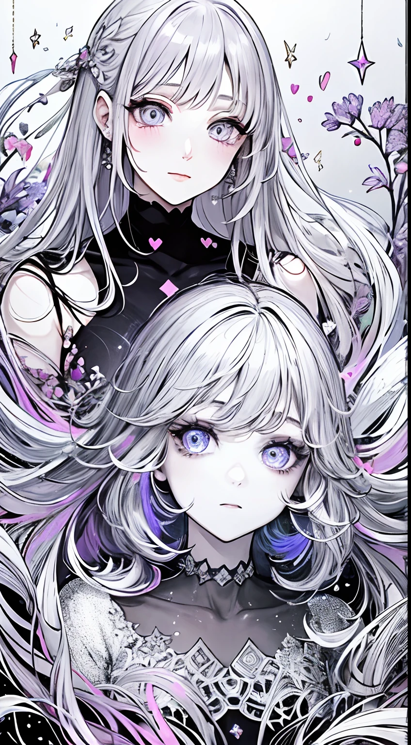 “{proposed_keywords}”: "Guess Child, eye, Lovely"
“{proposed_colors}”: "Pastel pink, lavender, Silver Glitter"
“{proposed_style}”: "Anime style, Dreamy"
“{proposed_textures}”: "Glitter, Clean"
“{proposed_lines_description}”: "Delicate, " of the curve "
“{proposed_form_description}”: "Big eyes, long eyeslashes, Star and heart accents"