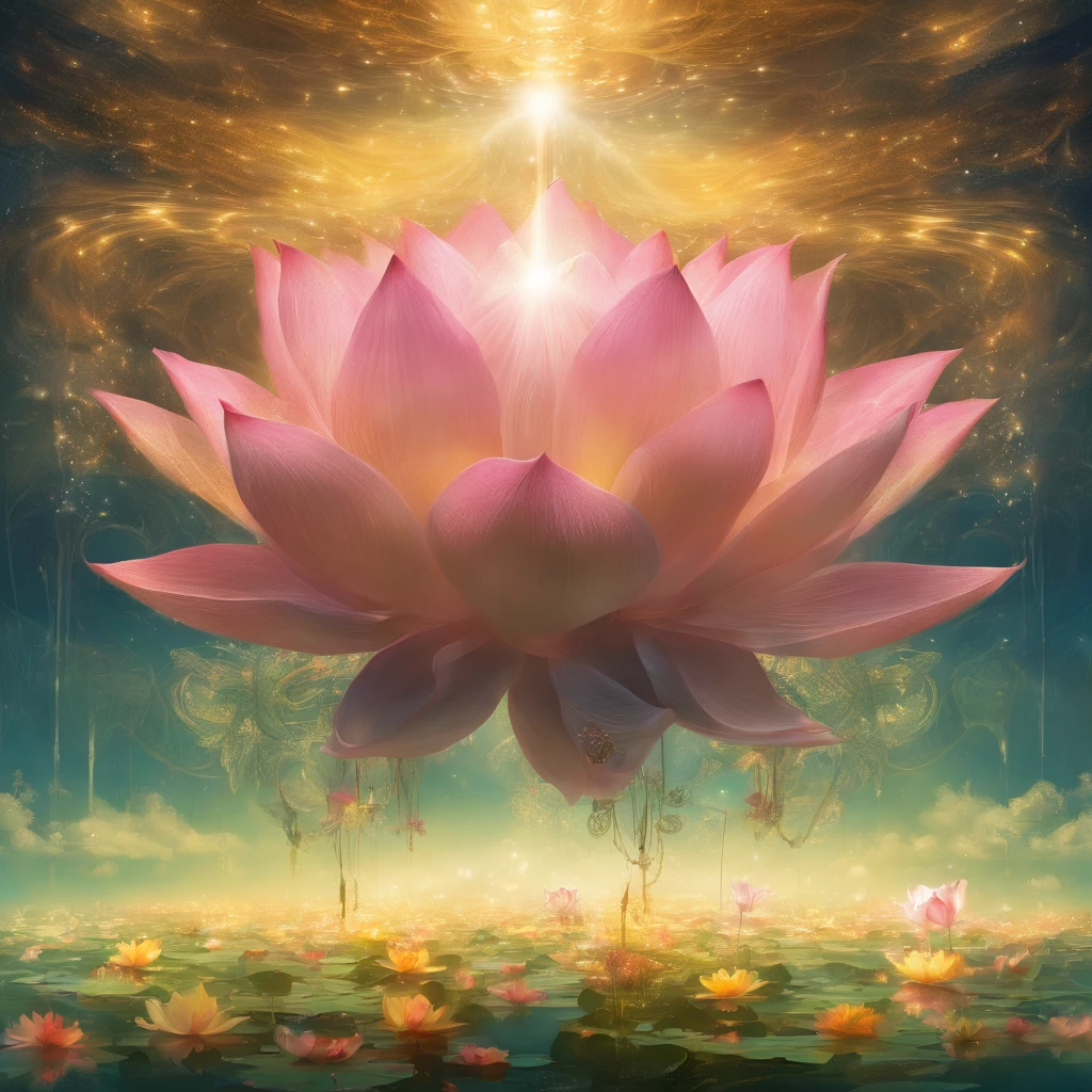 Underneath the lotus, artistic conception, Light shines straight down from above