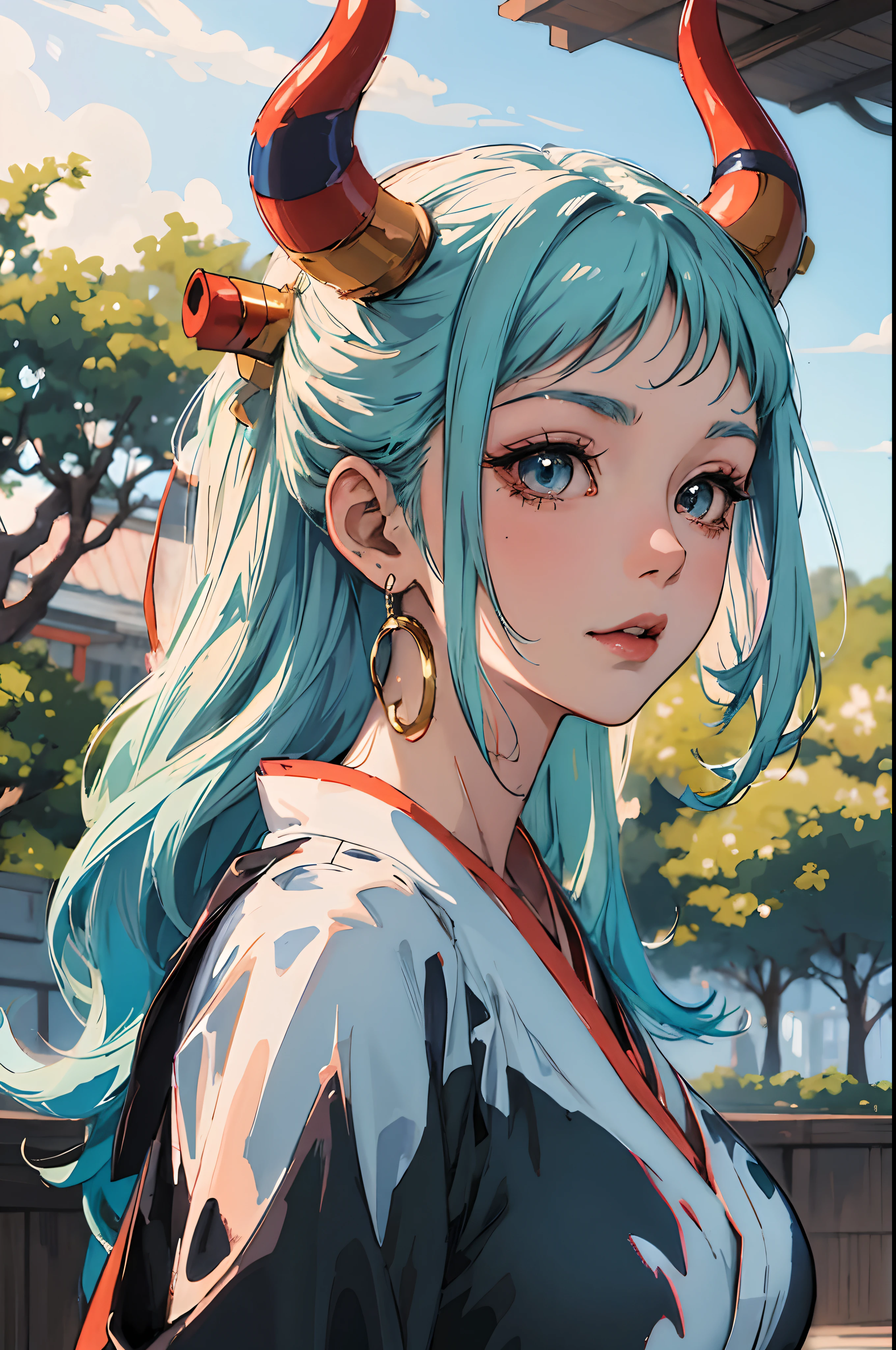 anime girl with horns and blue hair in a white dress, anime styled digital art, anime style 4 k, anime girl with teal hair, detailed digital anime art, stunning anime face portrait, beautiful anime portrait, anime style mixed with fujifilm, anime vibes, detailed portrait of anime girl, digital anime illustration, portrait knights of zodiac girl, anime style. 8k