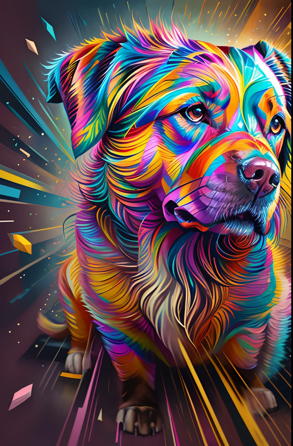 (cachorro labrador  ),(melhor pose),(best angle), (better expression), Eduardo Kobra acolchoamento ,multidimensional geometric wall PORTRAIT, arte, Chibi,
Yang08k, lindo, Colouring,
Primary works, qualidade superior, melhor qualidade, Arte Oficial, Beautiful and Aesthetic, pelos coloridos,drooping ears