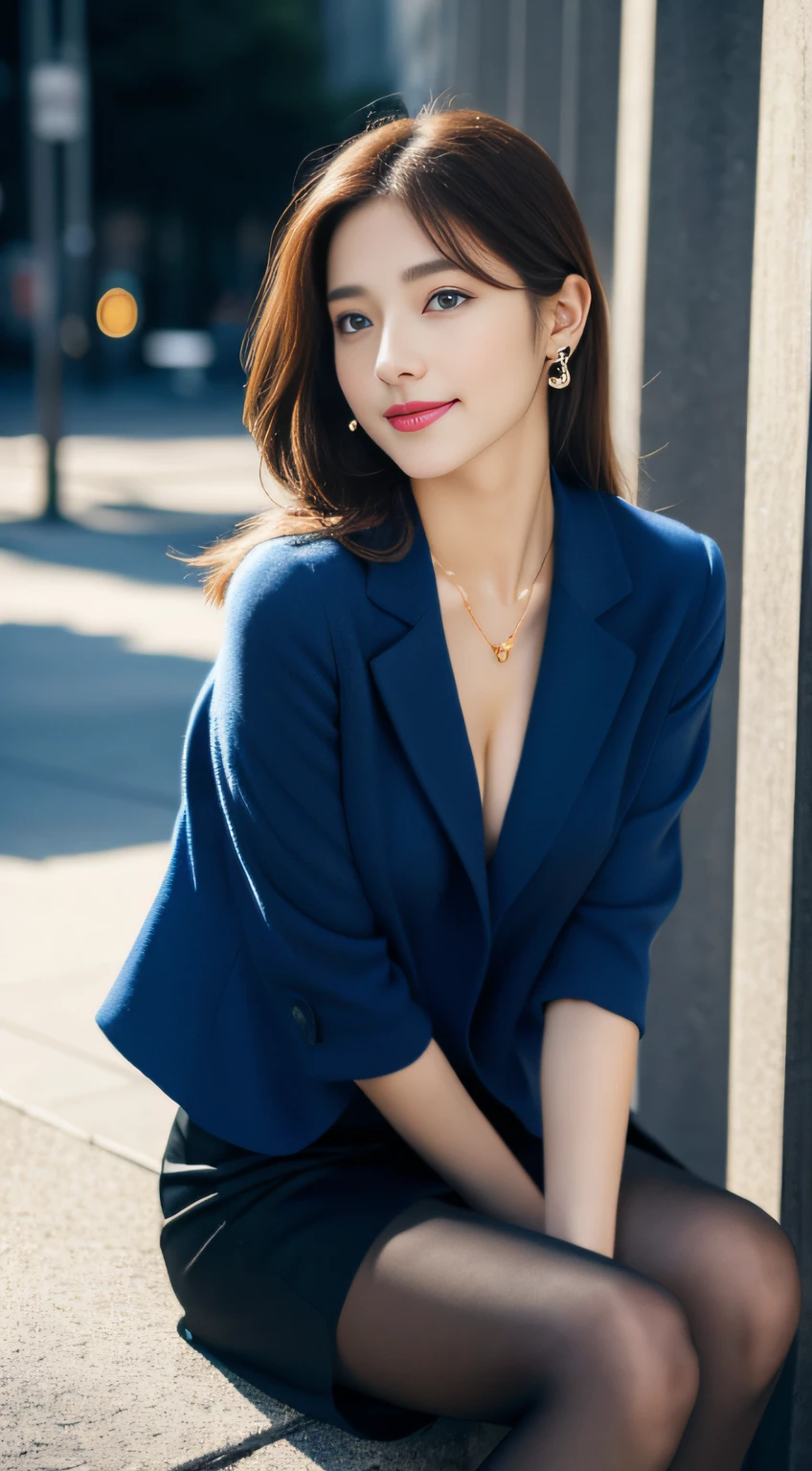 (((32K,very high res, high detailing, highly accurate,Masterpiece Girl 1))),Raw photo & realistic atmosphere,beautiful dark blue eyes,Detailed mouth,Glossy lips,Detailed eyebrows,Soft white skin that shines with every detail,,Eyes drawn in detail、Very beautiful eyes with azure eyes,Detailed lips、Very beautiful face,Very well-formed face、Lifelike face,shiny beautiful lips,Beautiful eyebrows,Infinite reality,Best design,（Insanely cute Japan -yeld gi,Beautifully shaped breasts,Very cute beautiful girl,Little Gi）,Best Natural Makeup,Japanese ido,Korean Idols,Young sensual idol,Moist eyes,Dark beautiful eyes,Beautiful butt,beauty legs,,camel's foot,：1.3),超A high resolution、,Natural and realistic face,Back lighting,Pure eyes are too cute,(((photorealisim,Photograph the whole body))),,Reality Live Action,（Fashionable earrings,,a necklace,A bracelet,gyuru,Glossy nail art,College Girl Fashion,Bright blue coat with beautiful design,sexy underwear,Black slit skirt,Bright blue pumps,Black pantyhose,Gold hair ornament,Show me your beautiful thighs,Calm and fashionable girl,light brown hair,Wave shortcuts,独奏,Lori,little smiling,full body Esbian,Show full-body fashion,sitting cross-legs：1.7）,Night in Shibuya