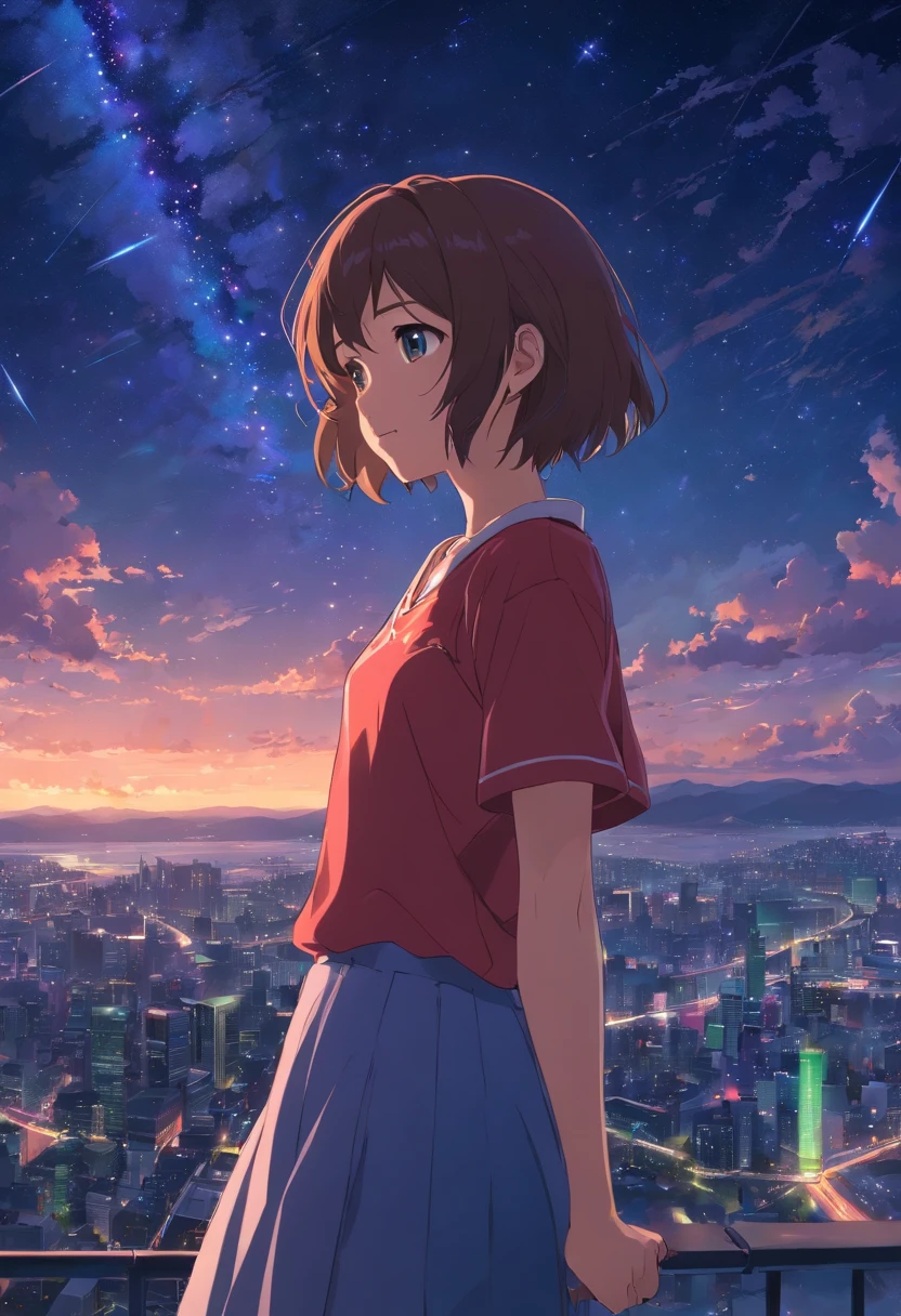 tmasterpiece，melhor qualidade，cinematic Film still from，sozinho，1girl，cara fina，cabelos finos，olhos finamente de qualidade，vestidos brancos，Red ribbon，Cross your hands over your chest，（night sky background：0.7）