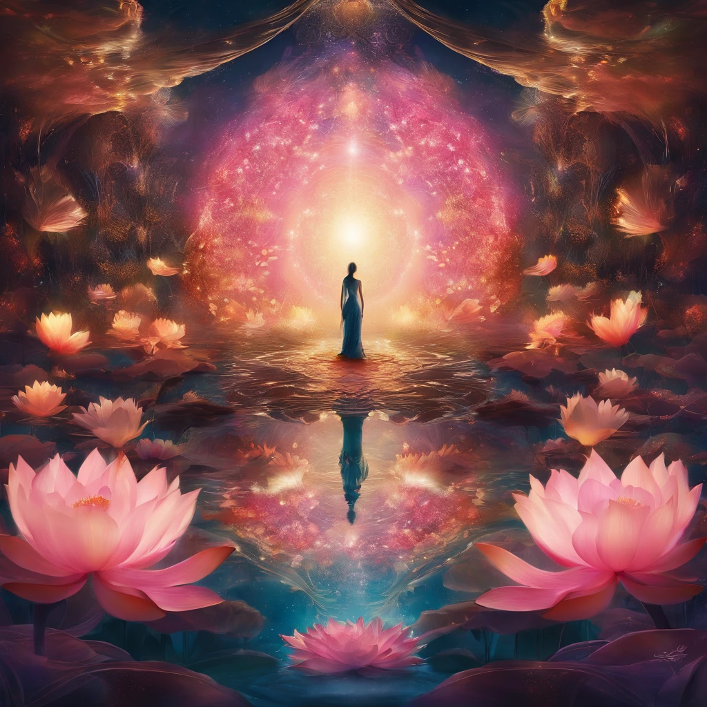 Underneath the lotus, artistic conception, Light shines straight down from above