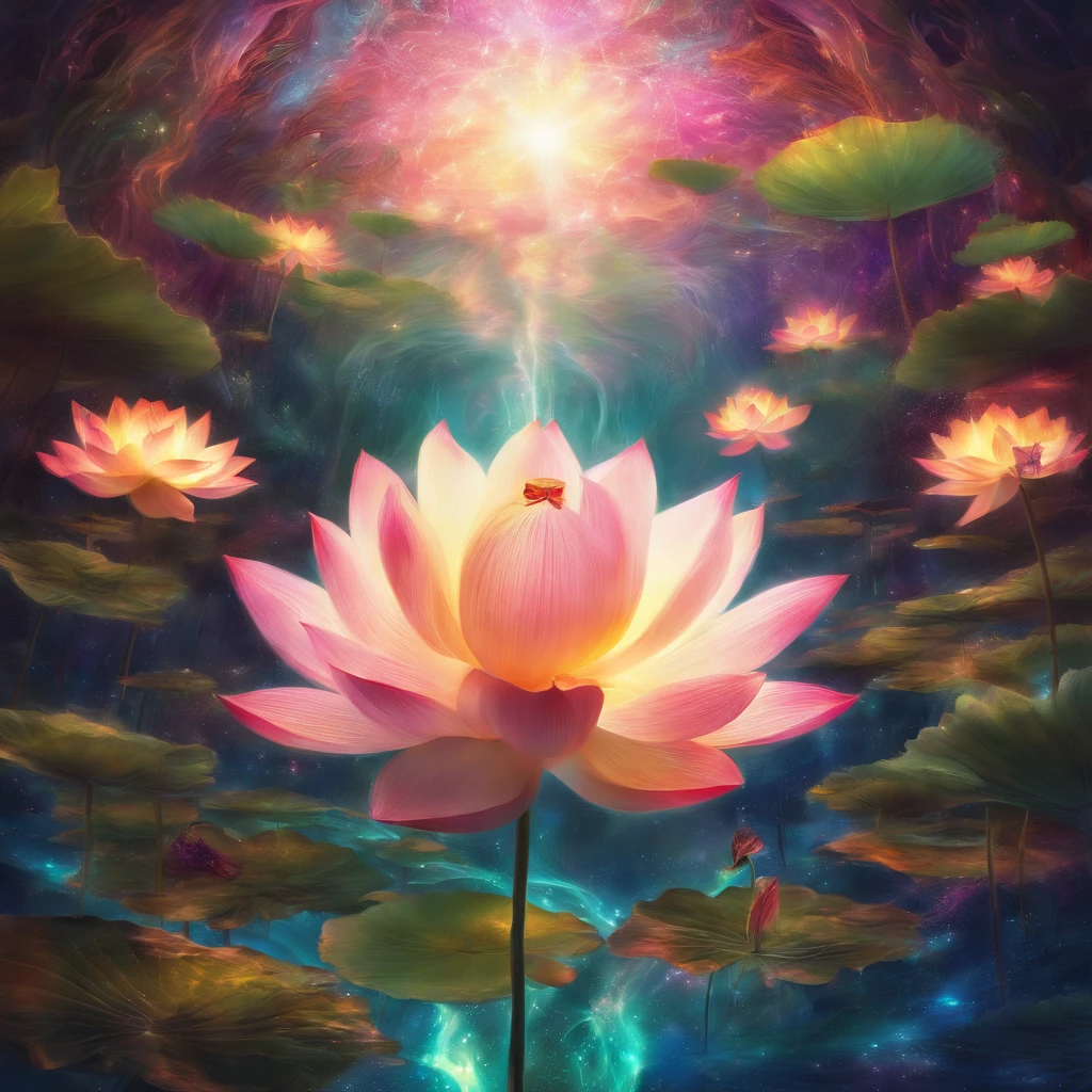 Underneath the lotus, artistic conception, Light shines straight down from above