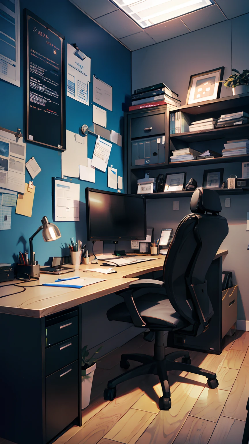 Vertical scene，Office of the Metropolitan Police Department，cut off，office desk，Computer