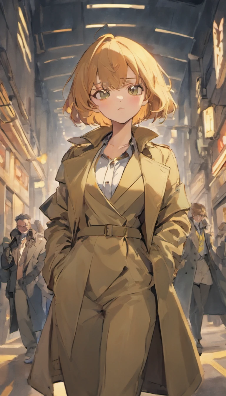 Close-up of people in trench coats and jeans, Large breasts,cleavage,official character art, official character illustration, adam hughes, character art closeup, Women researchers, full body portrait of jean grey, detailed character art, detailed character portrait, Comic book cover art by Phil Noto, Anya, Spy x family, full-colour illustration, heroines, Dinah Drake, detective clothes