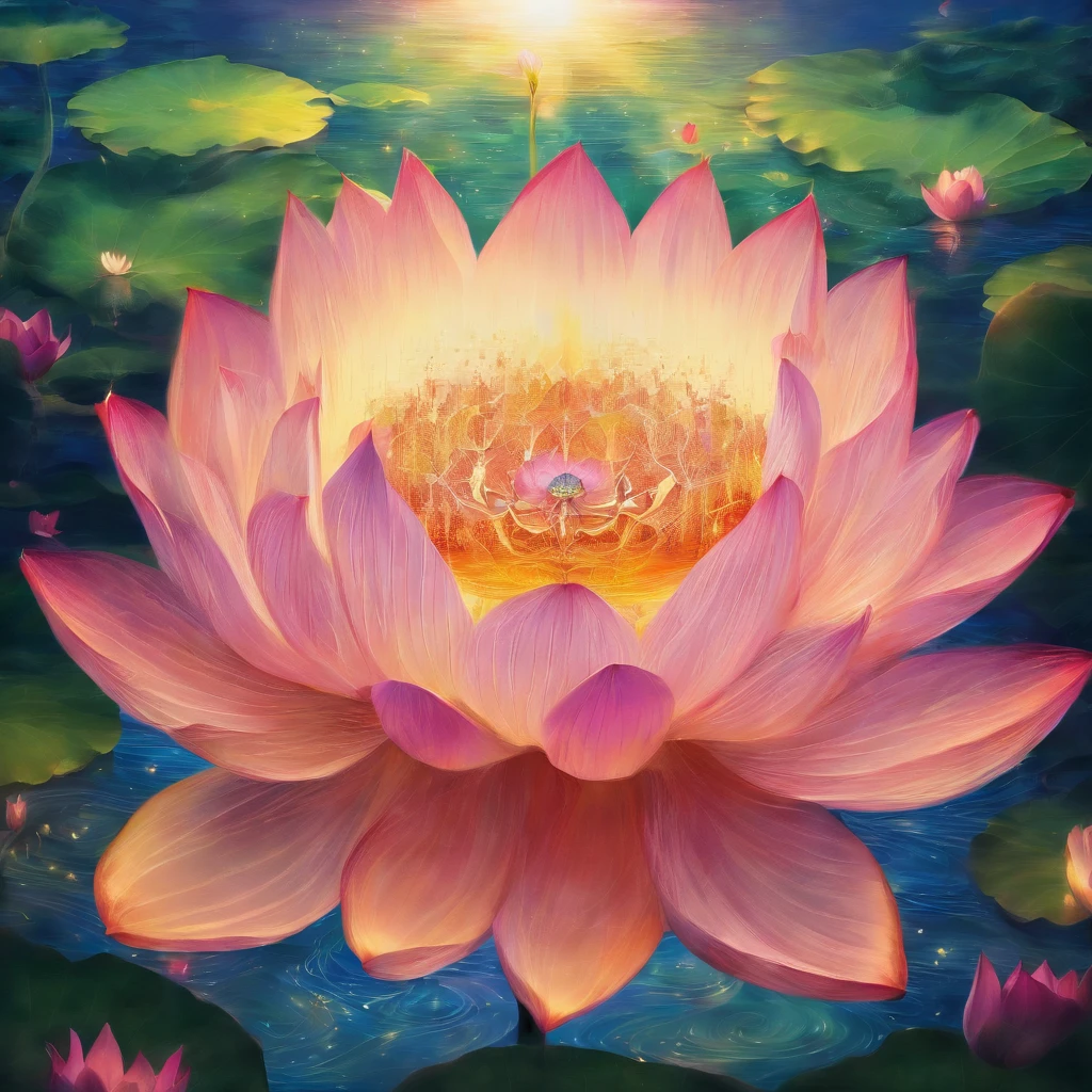 Underneath the lotus, artistic conception, Light shines straight down from above