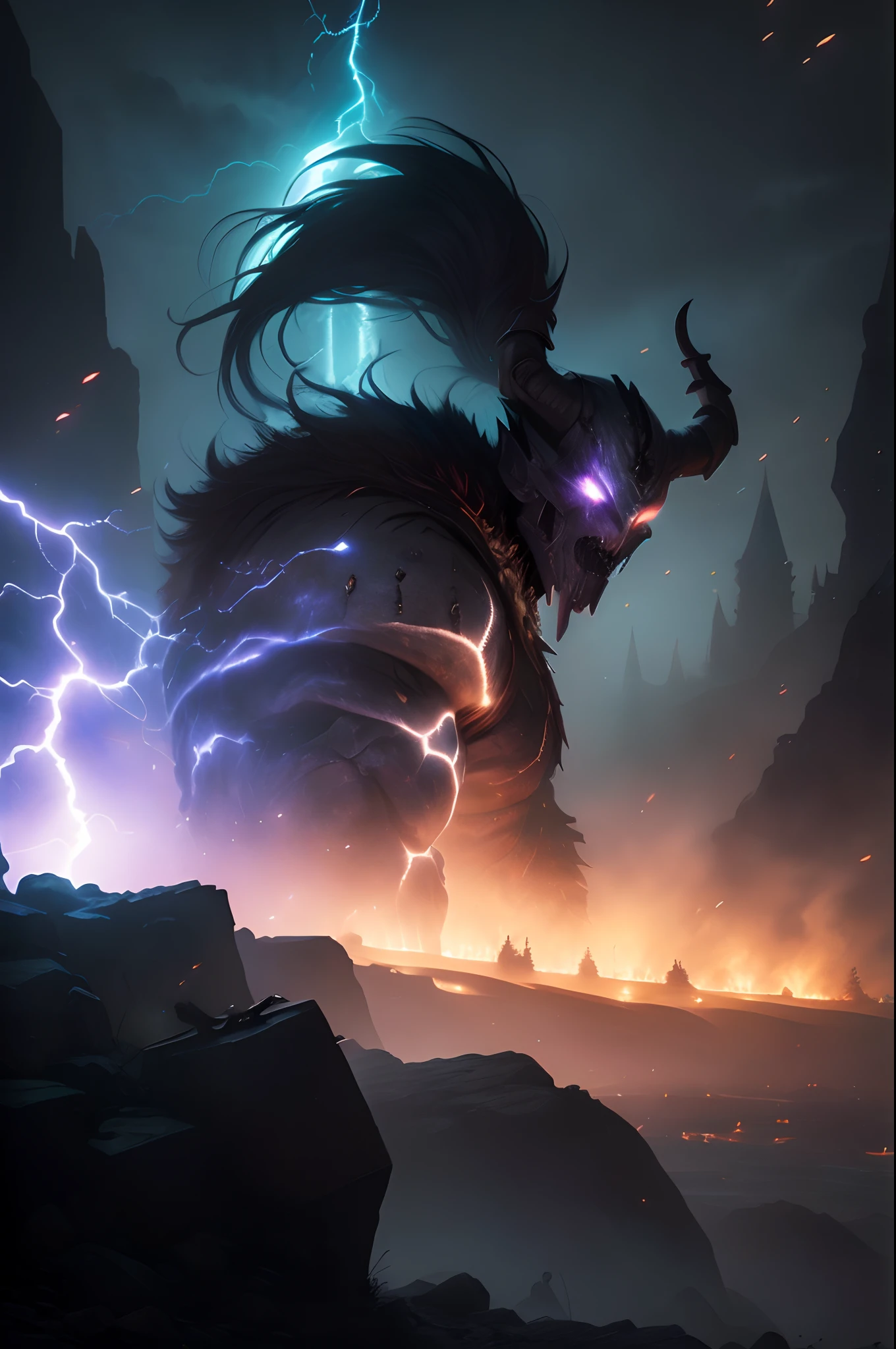 A closeup of a monster with lightning coming out of it, iconic character splash art, d&d trending on artstation, arte de splash do mundo de warcraft, arte oficial splash, , 8 K HD WallpaperArtefato jpeg, 8k hd wallpaperjpeg artefato, Arte conceitual da Riot Games, glowing and epic, Arte conceitual de Noah Bradley