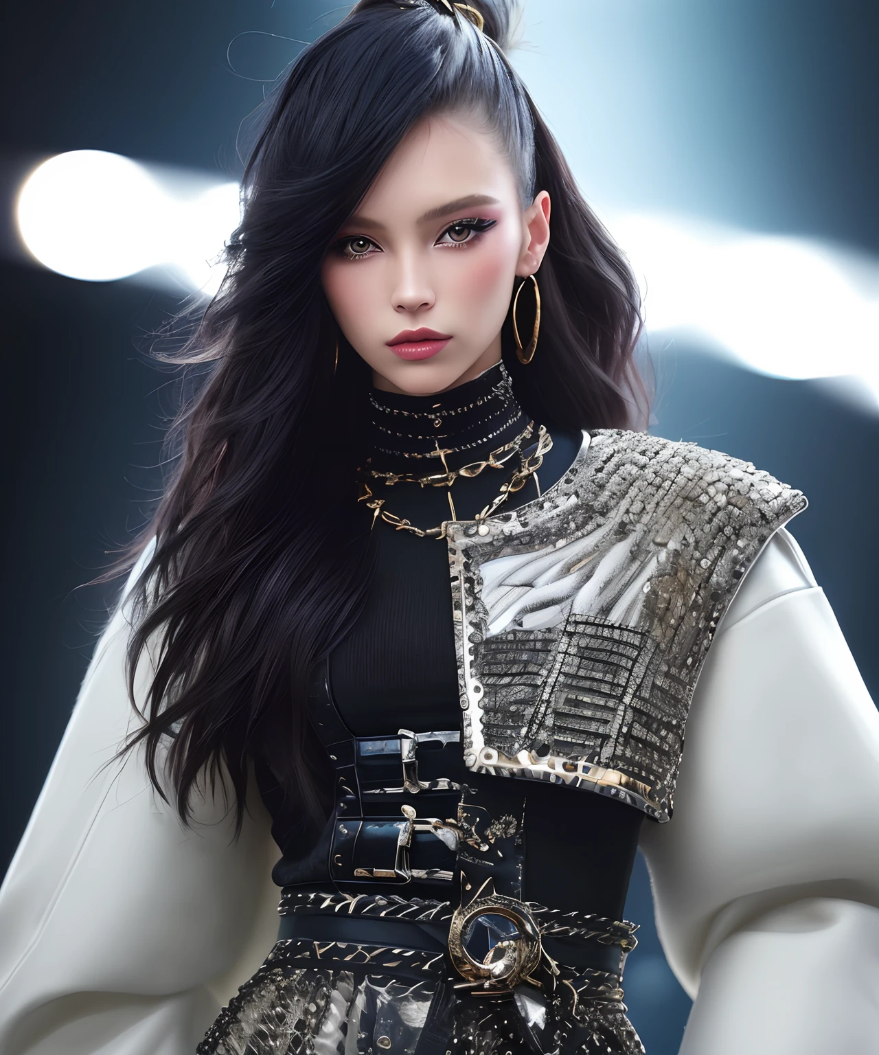 "((fashion icon|Fashionista|1Fashion people(Single)|trendsetter|modeled)), ((ighly detailed|detaile|With extreme caution|complexly detailed)), digitial painting, 4K, nffsw, punk, lo fashion, ((The soft|The soft)), (Sharpen|Sharpen|clearly)Focused、nick knight、by sandra chevrier、Art by John Hoyland。」long Gold Hair