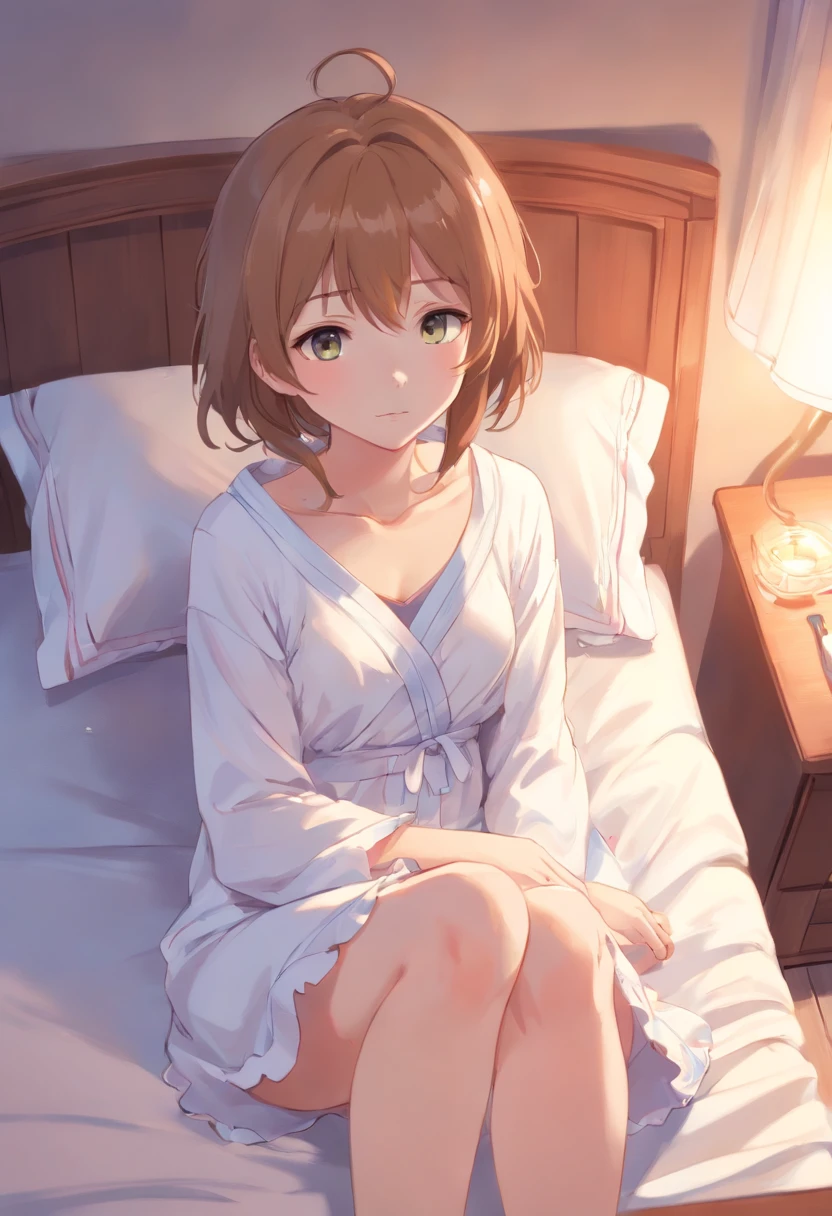 Anime girl in white pajamas getting out of bed with cat,  in dress, small curvy lolitwork in the style of guweiz, guweiz on pixiv artstation, guweiz on artstation pixiv, guweiz, small loli giroft anime illustration, Anime visuals of cute girls, Detailed Digital Anime Art