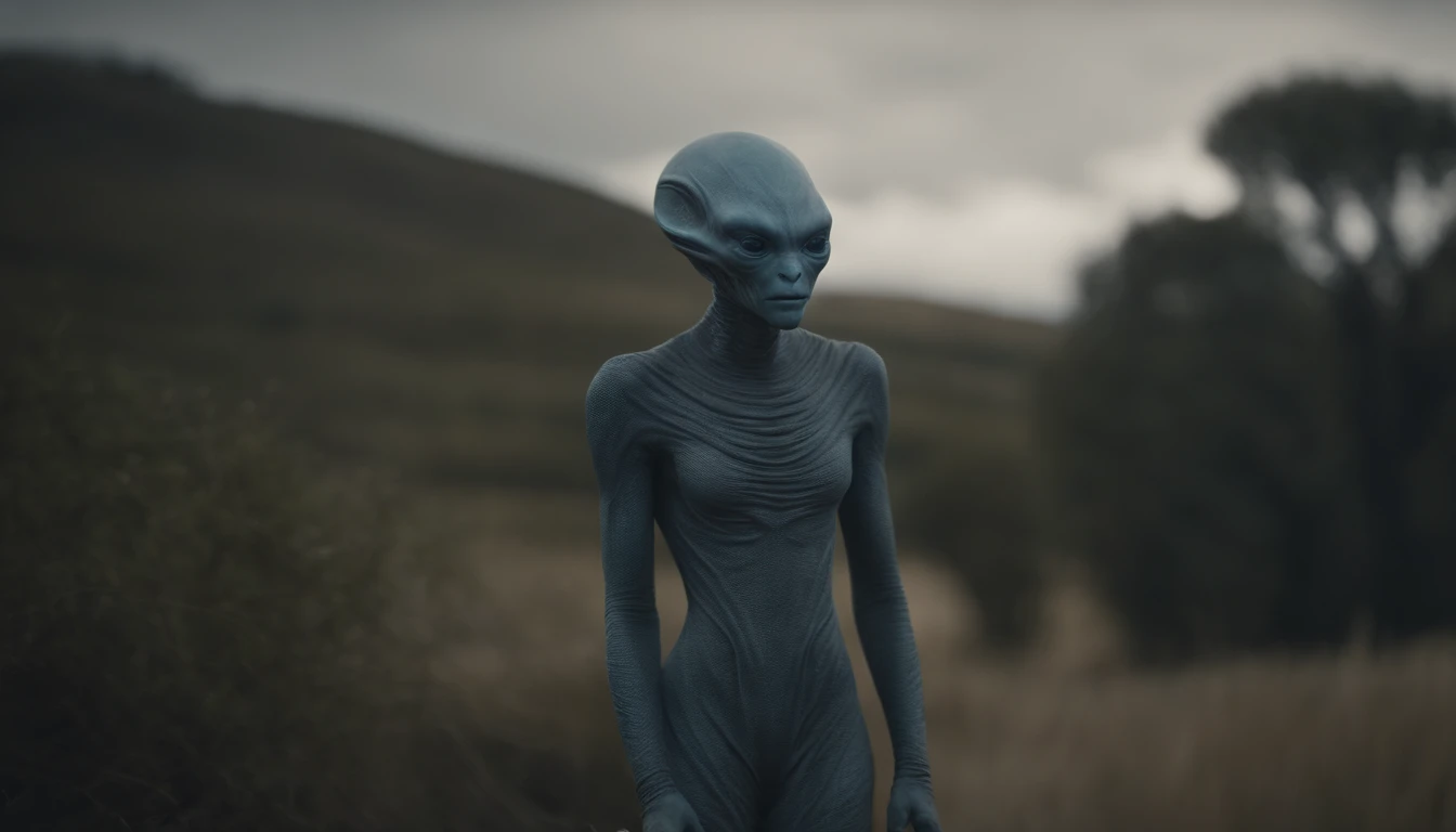 close-up, full length,absolutely naked  girl near the alien humanoid has dick , it is from another planet , flirt,sexy, ultra high quality detailing