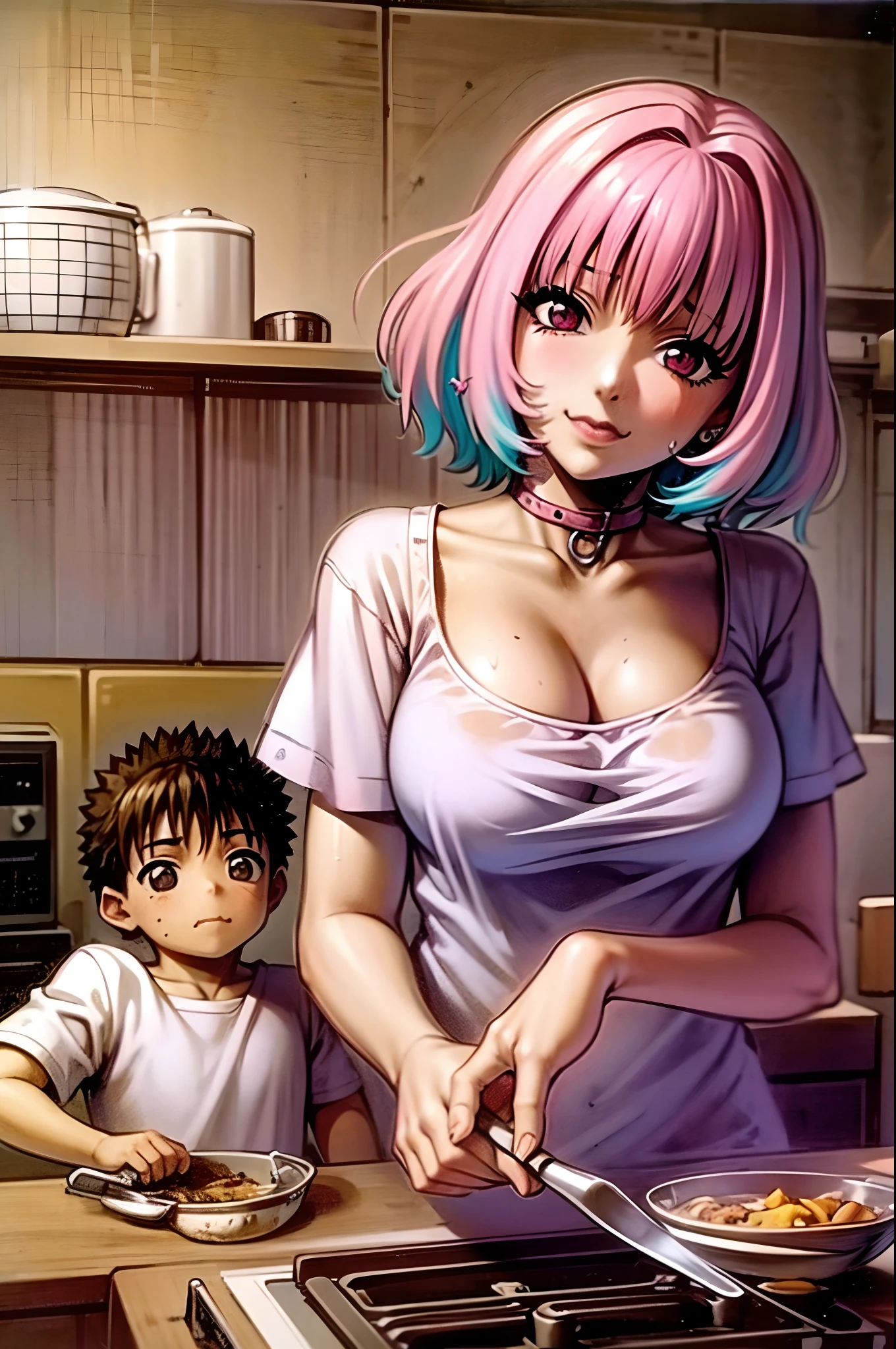 riamu yumemi, guts, couple, husband and wife, riamu motherly, house wife, cooking, mother and son, children , family, happy