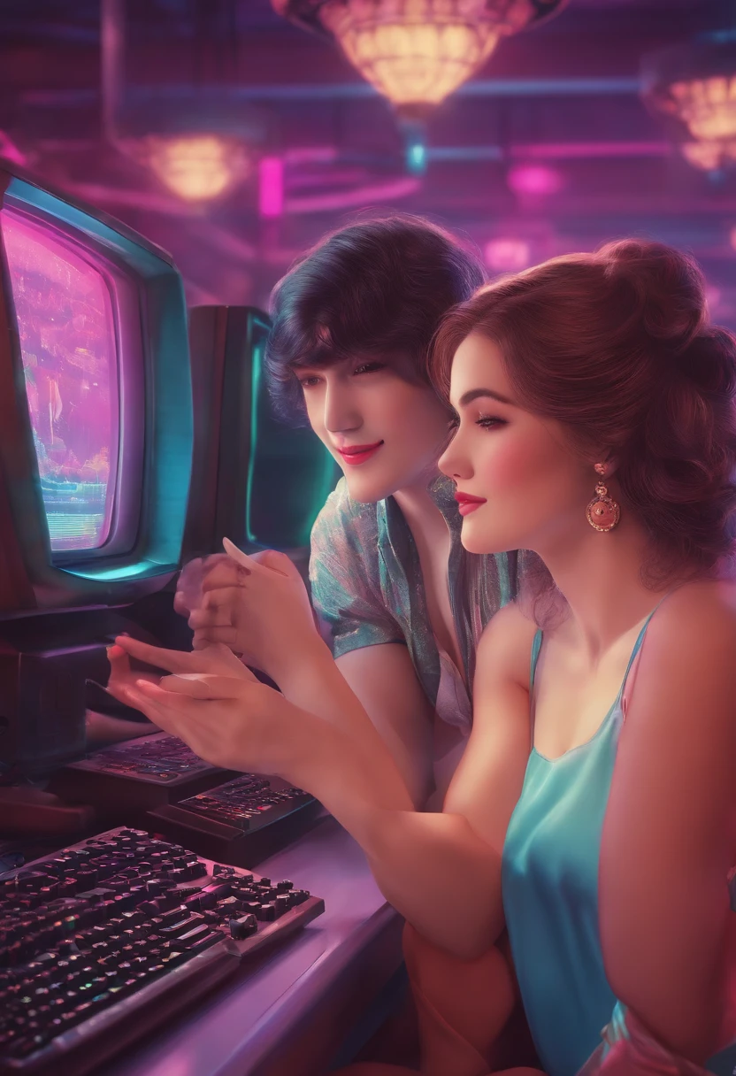The background is the 1980s Lovers A sweet smile huge tit personal computers femele kawaii