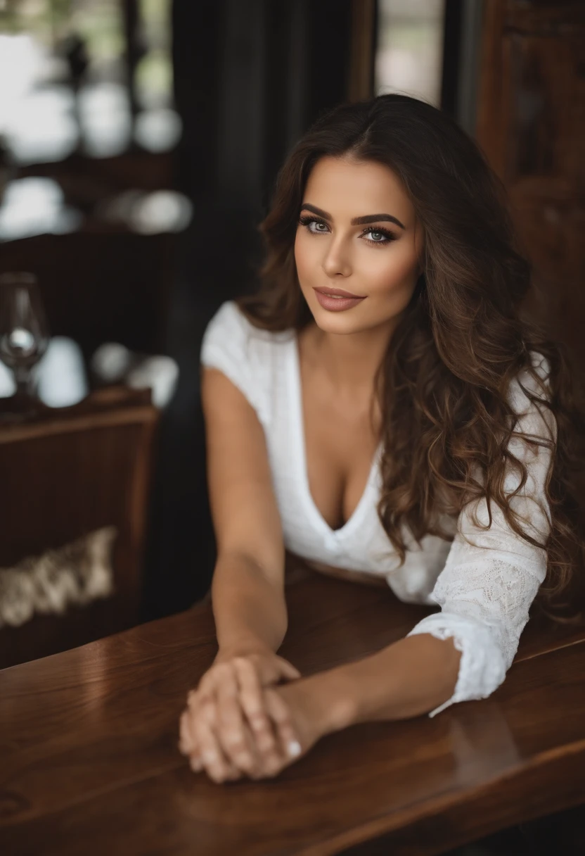 mulher arafed com uma regata branca e um colar, em um bar, Menina sexy com olhos castanhos claros, Retrato Sophie Mudd, cabelos castanhos curtos e olhos grandes, selfie de uma jovem mulher, Olhos do quarto, Violeta Myers, sem maquiagem, maquiagem natural, Looking directly at the camera, Rosto com ArtGram, maquiagem sutil, Impressionante tiro de corpo inteiro, olhos verdes penetrantes, beautiful angle, pose atraente, menina bonito, pose sexy, imagem de corpo inteiro, corpo inteiro, Tiro de corpo inteiro, Deusa morena, High detail, Pose satisfeita, usando saia cinza e botas, saia, Botas