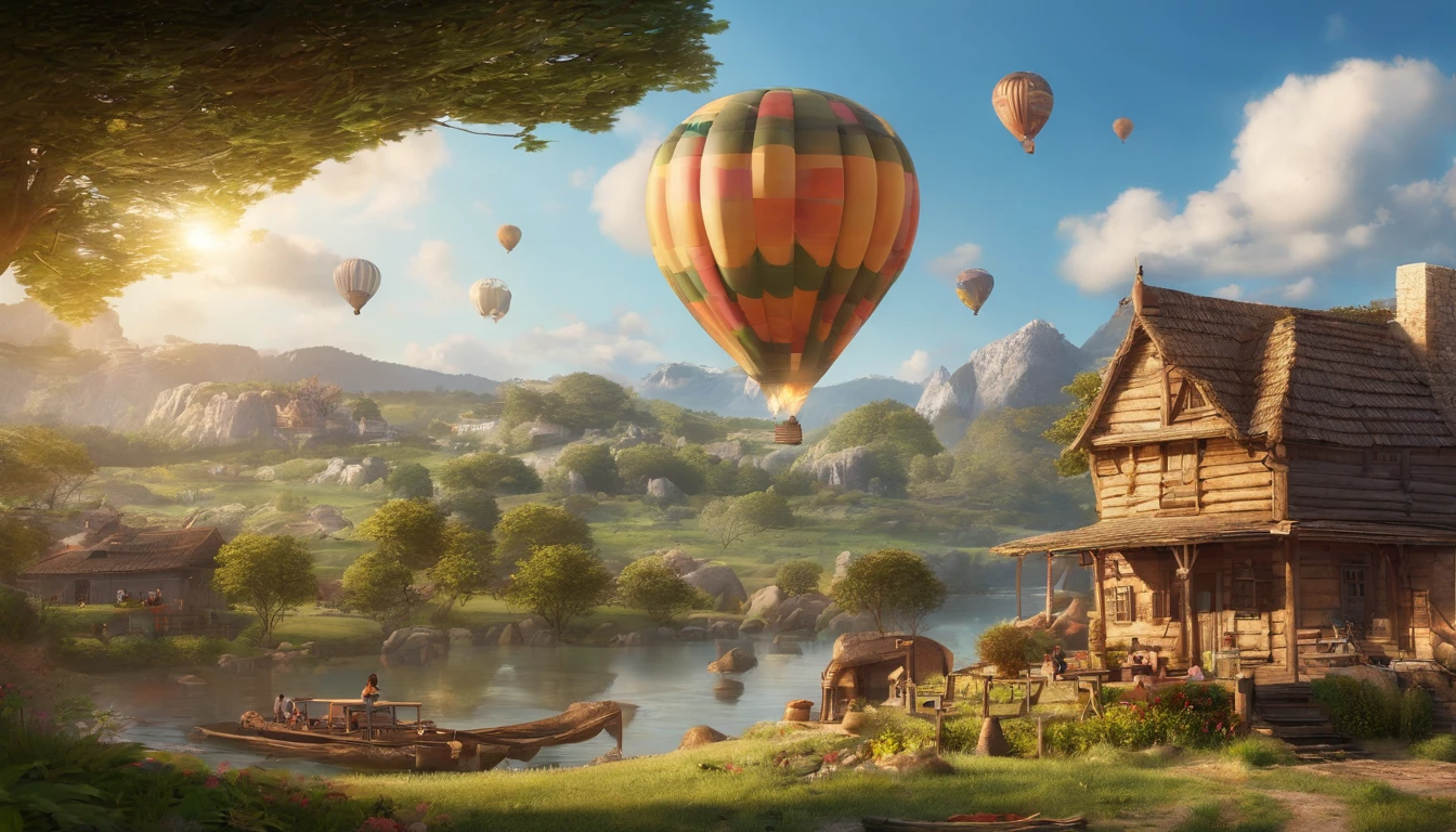 (best quality,4k,8k,highres,masterpiece:1.2),ultra-detailed,(realistic,photorealistic,photo-realistic:1.37),nature,landscape,countryside,scenic view,colorful flowers,lush green fields,sunlit meadows,rolling hills,farmland,farmers working,bucolic atmosphere,serene environment,peaceful surroundings,happy families,enjoying picnic,relaxing in the shade,admiring the beauty,lovely cottages,traditional houses,campground,tents,bonfire,barbecue,cooking outdoors,star-filled sky,gazing at constellations,natural wonders,clear blue skies,crystal-clear streams,waterfalls,wooden bridges,tranquil rivers,forest trails,adventurous hiking,exploring wildlife,photographing nature,exciting adventure activities,hot air balloon ride,ancient ruins,local traditions,cultural celebrations,vibrant festivals,national parks,natural reserve,scenic routes,enchanting landscapes,refreshing breeze,sunrise,sunset,warm golden light,soft shadows,majestic sunbeams,dramatic cloud formations,ocean view,far-reaching vistas,panoramic outlook.