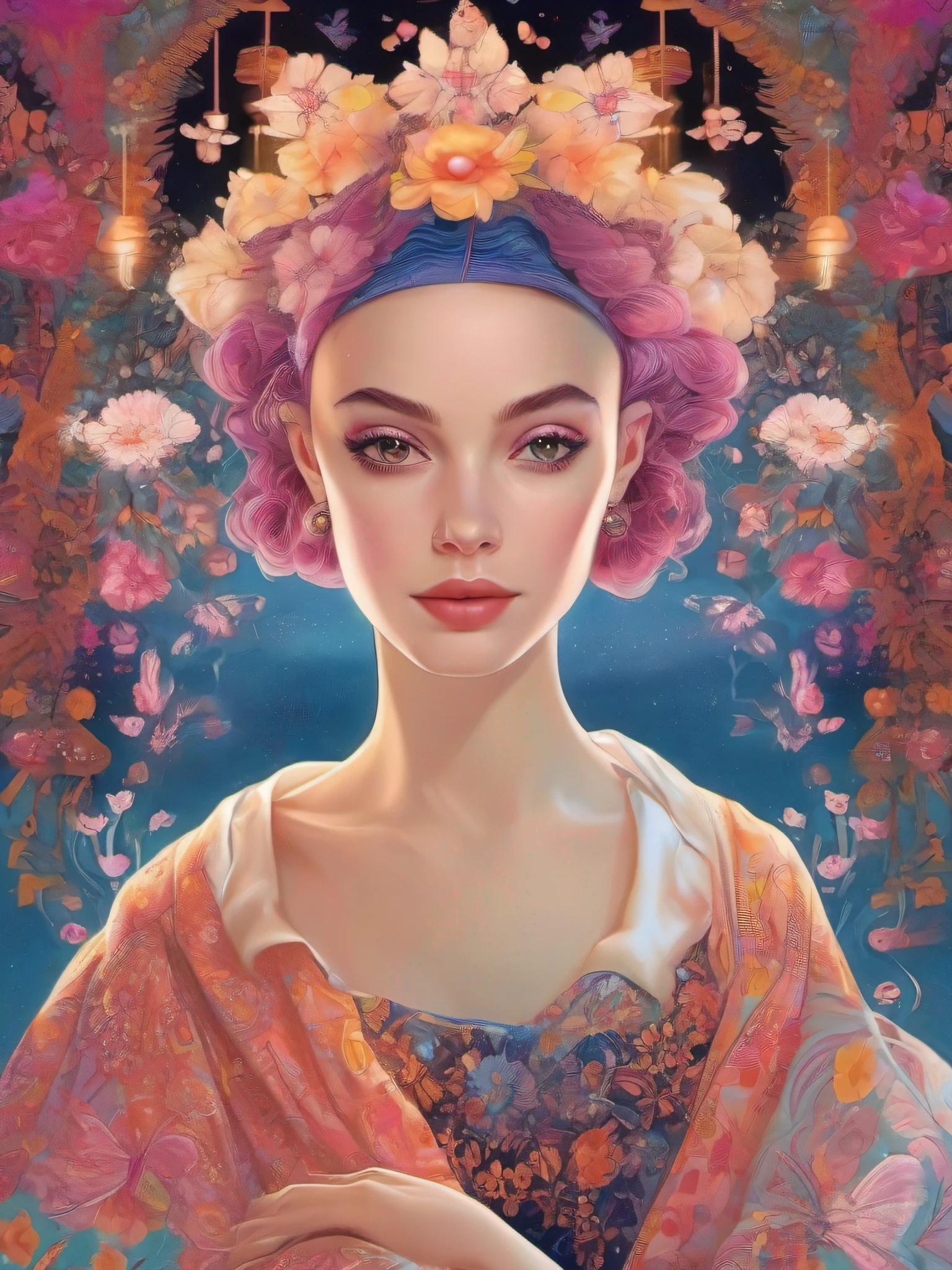 (obra-prima, qualidade superior, Signo de cancer, Melhor, Arte Oficial, Beautiful and Aesthetic:1.2), 1girl, (Arte Pop:1.4), (cancer), (Arte Nova:1.1),(cancer)