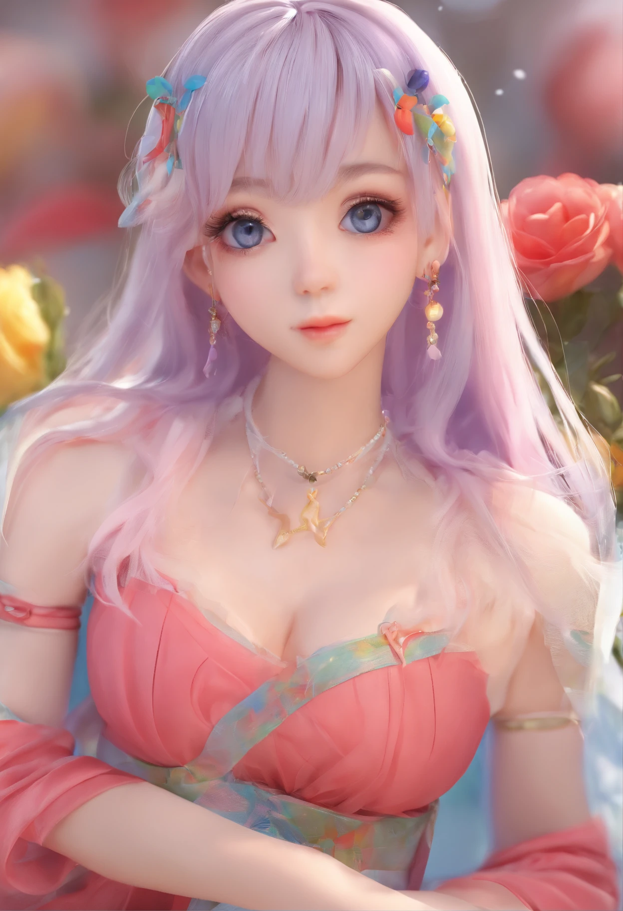 best quality, masterpiece, highres, 1girl,china dress,hair ornament,necklace, jewelry,Beautiful face,upon_body, tyndall effect,photorealistic, dark studio, rim lighting, two tone lighting,(high detailed skin:1.2), 8k uhd, dslr, soft lighting, high quality, volumetric lighting, candid, Photograph, high resolution, 4k, 8k, Bokeh, pink hair,,