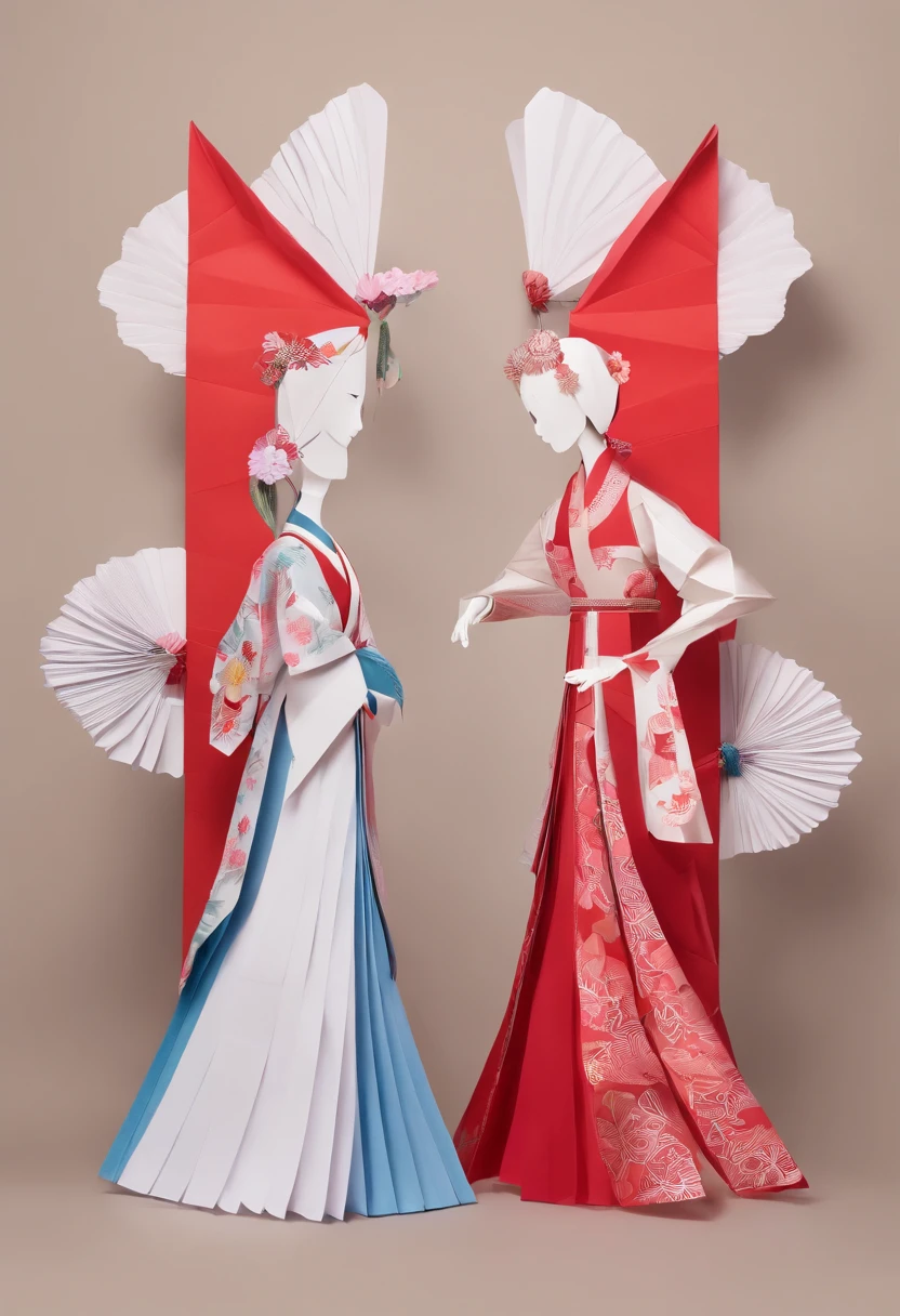 (best quality,4k,highres,masterpiece:1.2),ultra-detailed,realistic,photorealistic,portraits,traditional Chinese shadow play,beautiful detailed eyes,beautiful detailed lips,extremely detailed eyes and face,long eyelashes,2 girls,traditional costumes,chinese fan,bright and vibrant colors,ethereal lighting,graceful poses,traditional Chinese patterns,front view