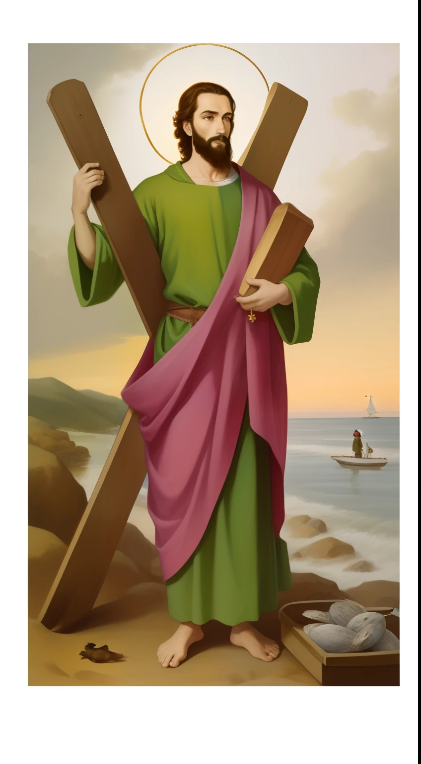 Uma pintura de Jesus carregando a cruz e carregando uma cesta de peixes, orthodox saint christopher, christian saint, christian saint rosace, Santo ortodoxo, Album art, padroeiro do 🛸🌈👩🏾, Santa Cruz, Directed by: Antonio Cavallucci, Directed by: Bartolomeo Cesi, inspirado em Charles McAuley, santo, foto de perfil, Jesus Gigachad, album photo