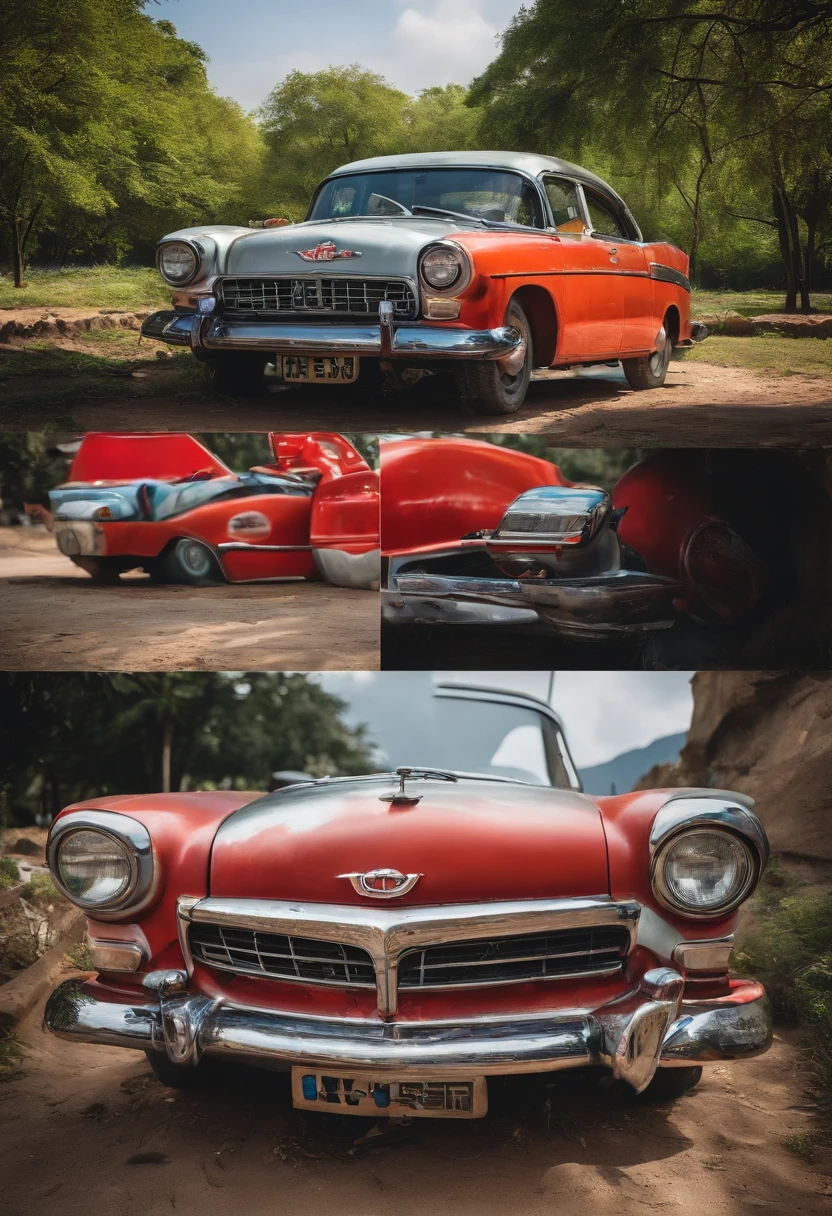 There are car sculptures in the park that commemorate abandoned cars、Graffiti wall about cars and civic children playing