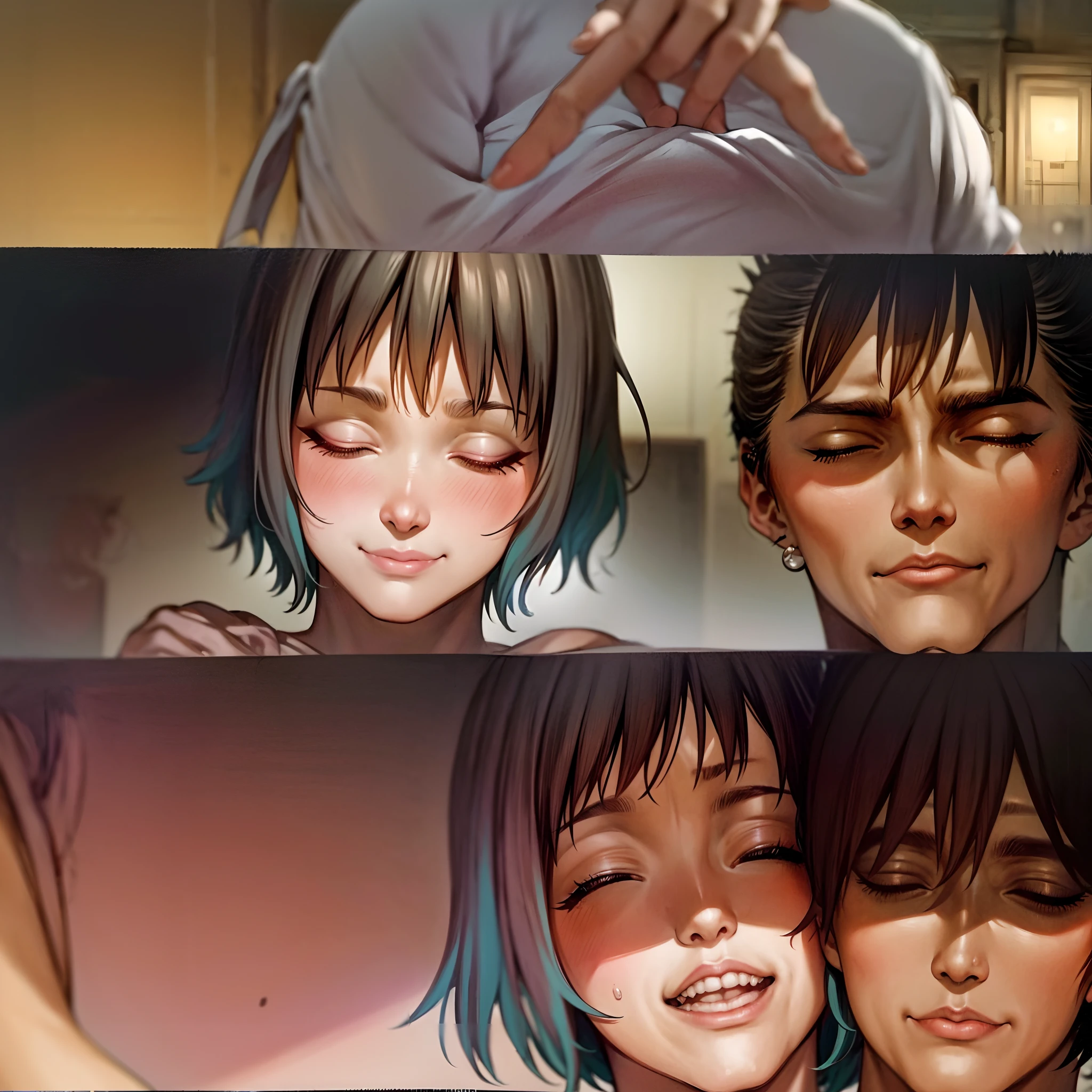 riamu yumemi,guts,couple,husband and wife,riamu motherly,house wife,cooking,mother and son,children,family,happy,(best quality,4k,8k,highres,masterpiece:1.2),ultra-detailed,(photo1.37),joyful,loving,embrace,adorable,cheerful,blissful,togetherness,warmth,smiles,vibrant colors,sunshine,beautifully lit,cosy home,harmonious,family bond,making memories,satisfying meal,homemade food,laughter,motherly affection,playful kids,herb garden,spacious kitchen,life's small joys,dreamy,wholesome,carefree,affectionate gaze,authentic moments,harmony of love and simplicity,unconditional love,tranquil,heartwarming,captured memories,cherished moments,intergenerational love,endless laughter,tight-knit,fond memories,blessed family,treasuring time together,priceless happiness