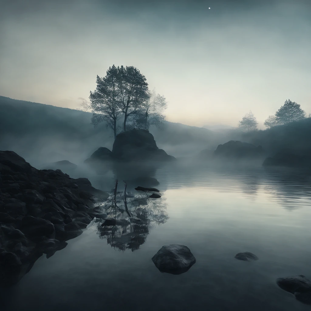 Magnificent view,Forest mountain landscape photography,Nature,It just rained,Bushes in the moonlight,Turquoise blue water,Boulders of various shapes,Alpine cliffs,1 white Phalaenopsis orchid,Minimalist cyan black and white gray tones,foggy sky,Nightmare vision, Dark fantasy plot,Perfect and excellent composition,8K分辨率,the detail,Rain trails,dampness,water stain,very wide angle shot,Jack Guzman's environmental art photography,realisticlying,cinematic compositions,Volumetriclighting,vividness, A detailed, stunning skies, Colorful clouds float,true to life, Pubic area is clear, flawless perfection, Digital SLR, 16k, 1024, 2048, 4096, A detailed, Sharp, best qualtiy, high qulity, absurderes,unmanned background,The is very detailed、Detailed lighting shadows,Trends on ArtStation、iintricate、high detal、dramatics、Midjourney Art(Volumetriclighting:1.2)hdr shot。(Faraway view,Super deep view,ultra-wide-angle,Microfocal length lens:1.2)(realisticlying:1.4)tmasterpiece、high high quality、Beautiful photography、globalillumination、