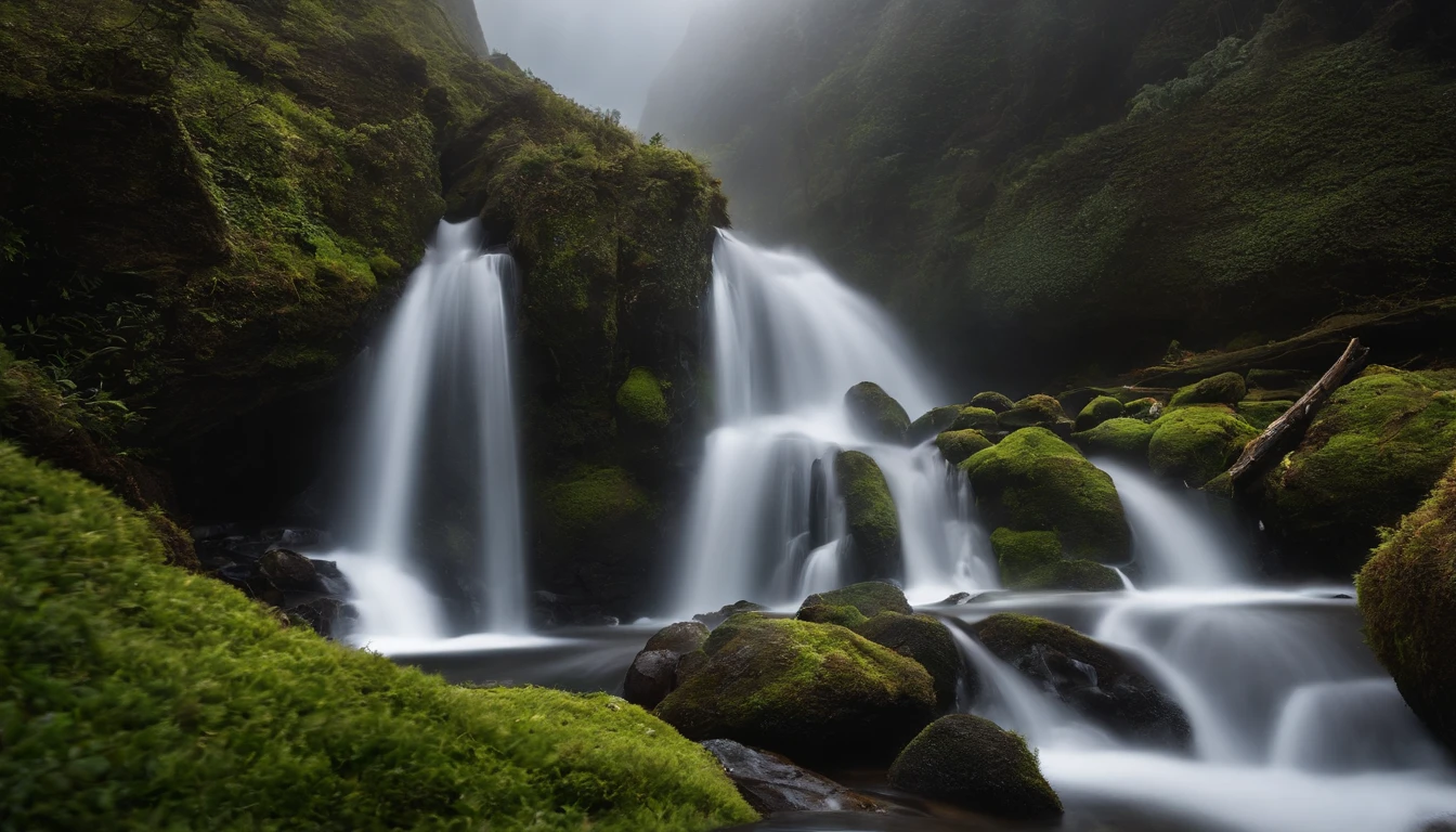 Magnificent view,Fotografia da paisagem da montanha da floresta,Natureza,It just rained,Arbustos ao luar,turquoise blue water,Boulders of various shapes,Alpine cliffs,1 white Phalaenopsis orchid,Tons minimalistas de preto e branco ciano,foggy sky,nightmare vision, Enredo de fantasia sombria,Perfect and excellent composition,8K分辨率,O detalhe,Trilhas de chuva,umidade,Water stain,tiro muito grande angular,Environmental art photography by Jack Guzmán,realista,Film compositions,volumeric lighting,Vivacidade, um detalhado, stunning skies, Nuvens coloridas flutuam,true to life, Pubic area is clear, Flawless perfection, Digital SLR, 16k, 1024, 2048, 4096, um detalhado, Sharp, melhor qualidade, alta qulidade, absurdos,unmanned bottom,The is very detailed、Detailed lighting shadows,trends on artstation、intrincado、alto detalhe、Dramatics、Arte no meio da jornada(volumeric lighting:1.2)Tiro HDR。(Vista distante,Super Deep Vision,ultra-grande angular,Microfocal length lens:1.2)(realista:1.4)tmasterpiece、alta qualidade、bela fotografia、globaliluminação、